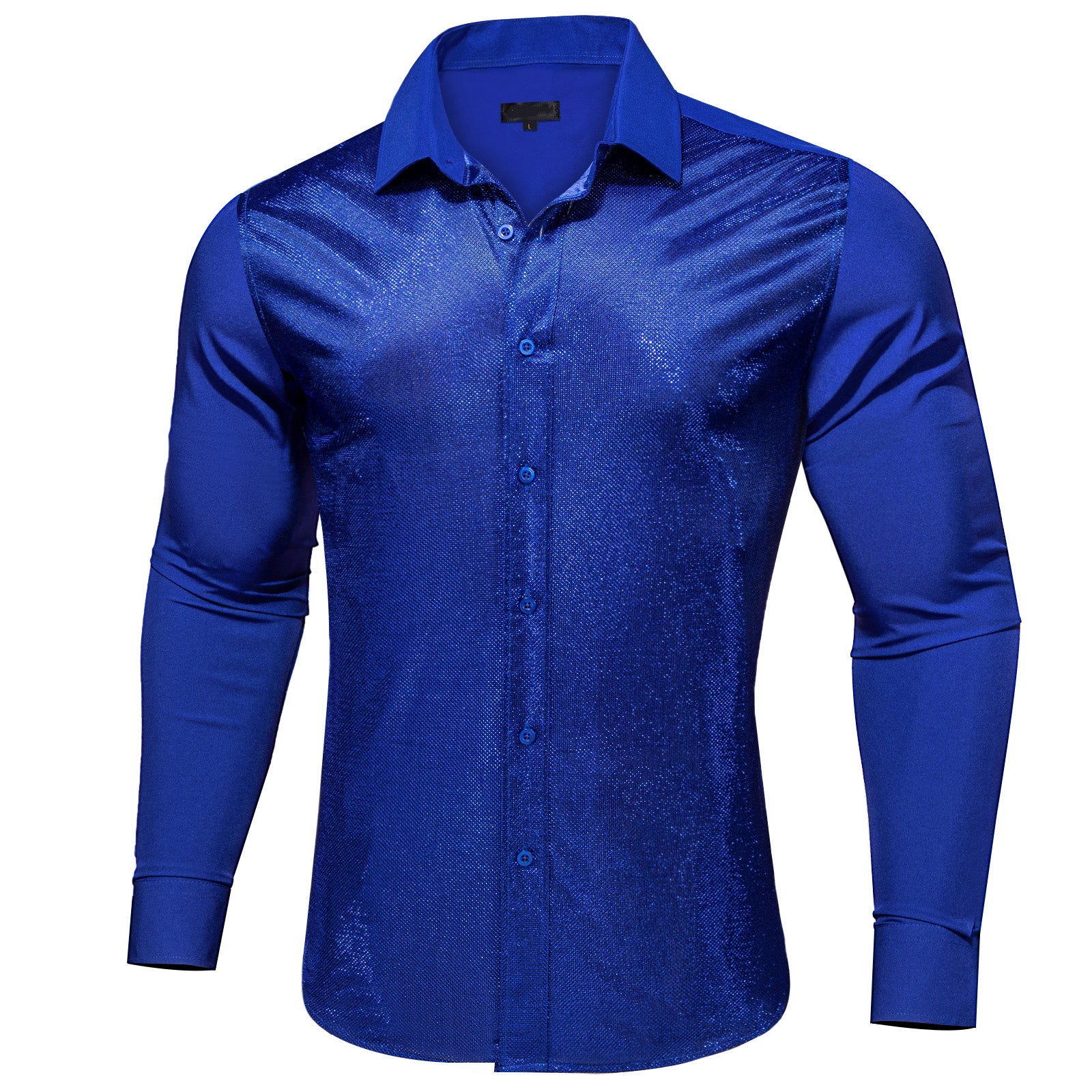 Ocean Blue Solid Silk Men's Long Sleeve Shirt