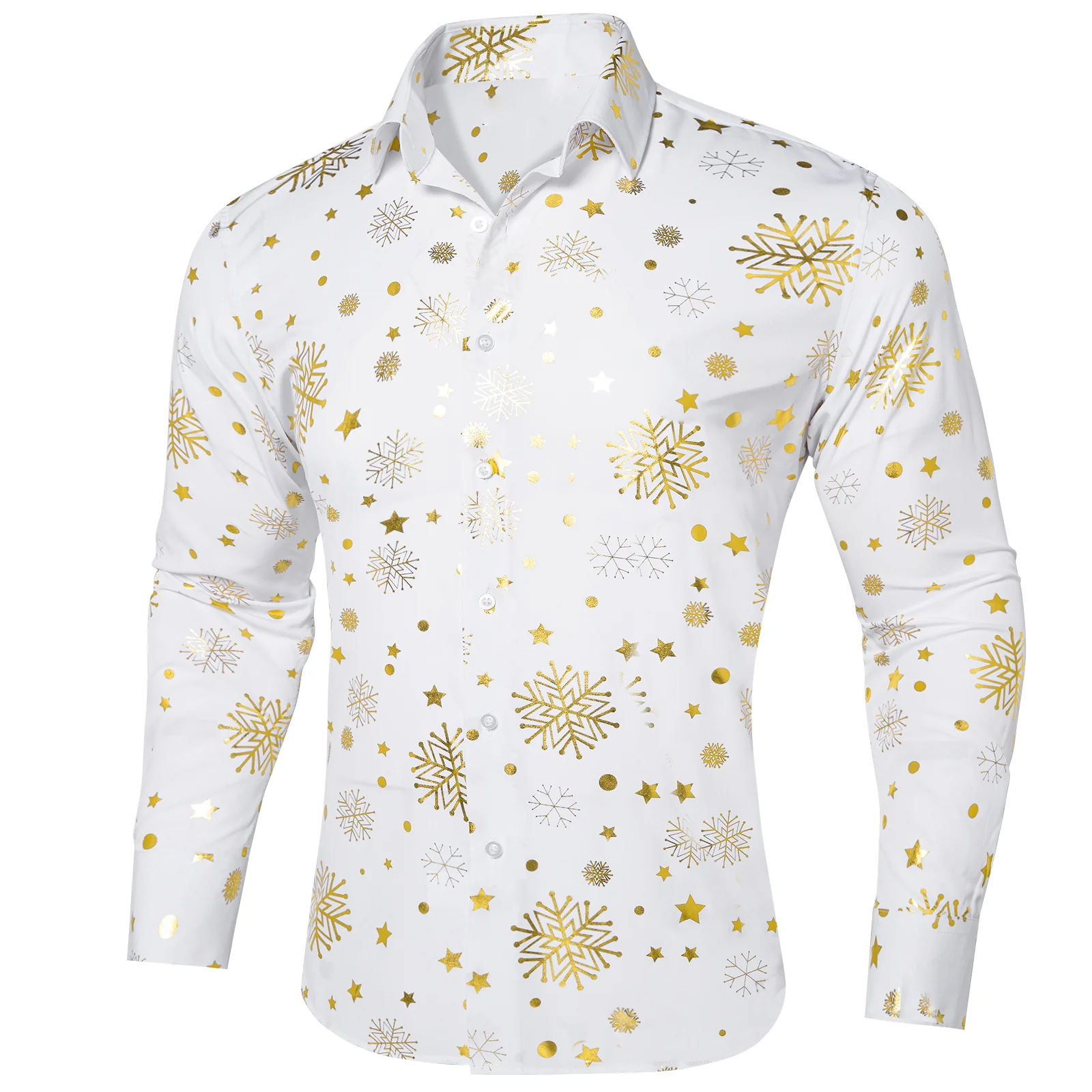 White Gold Snowflakes Long Sleeve Shirt Christmas