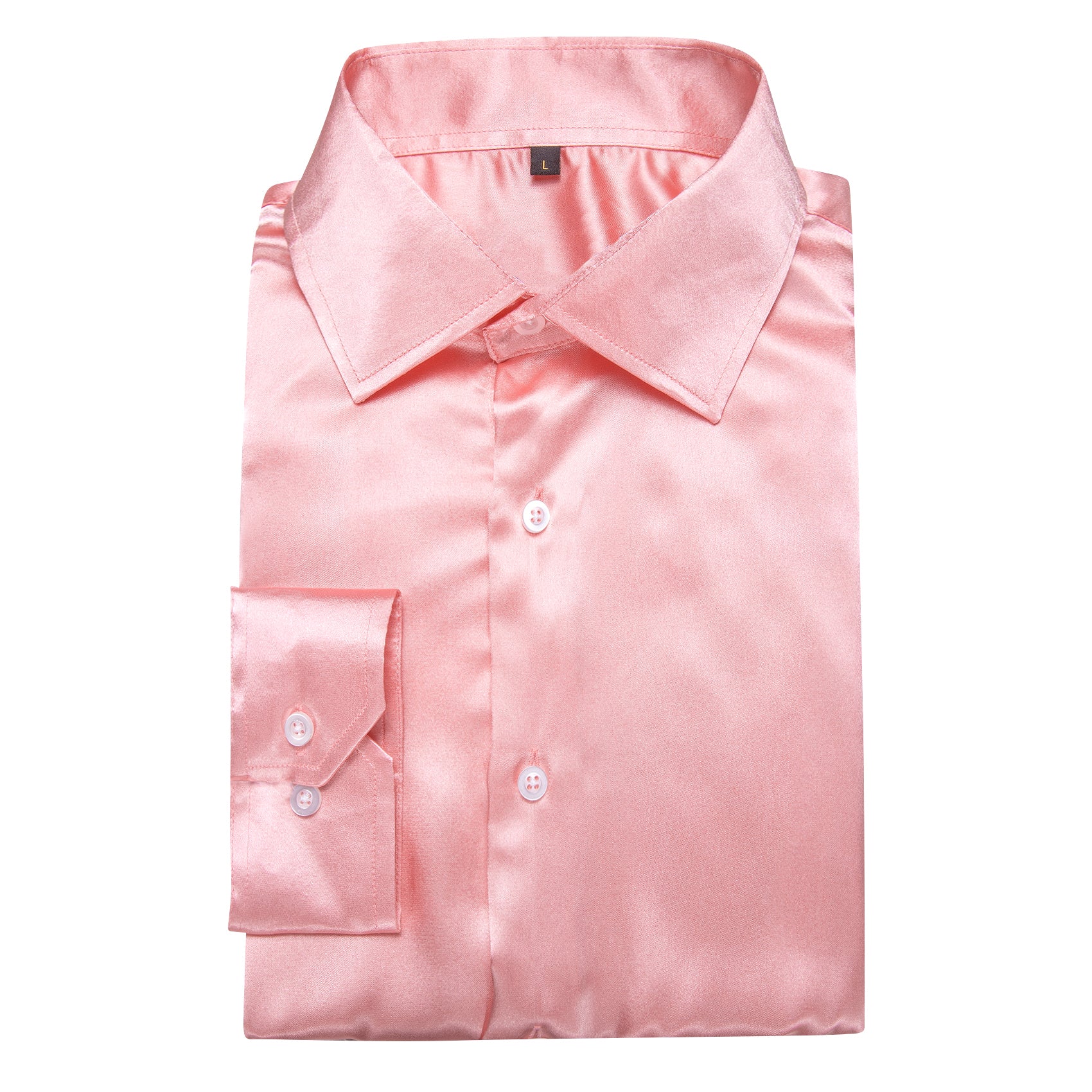 Baby Pink Solid Silk Men's Long Sleeve Shirt