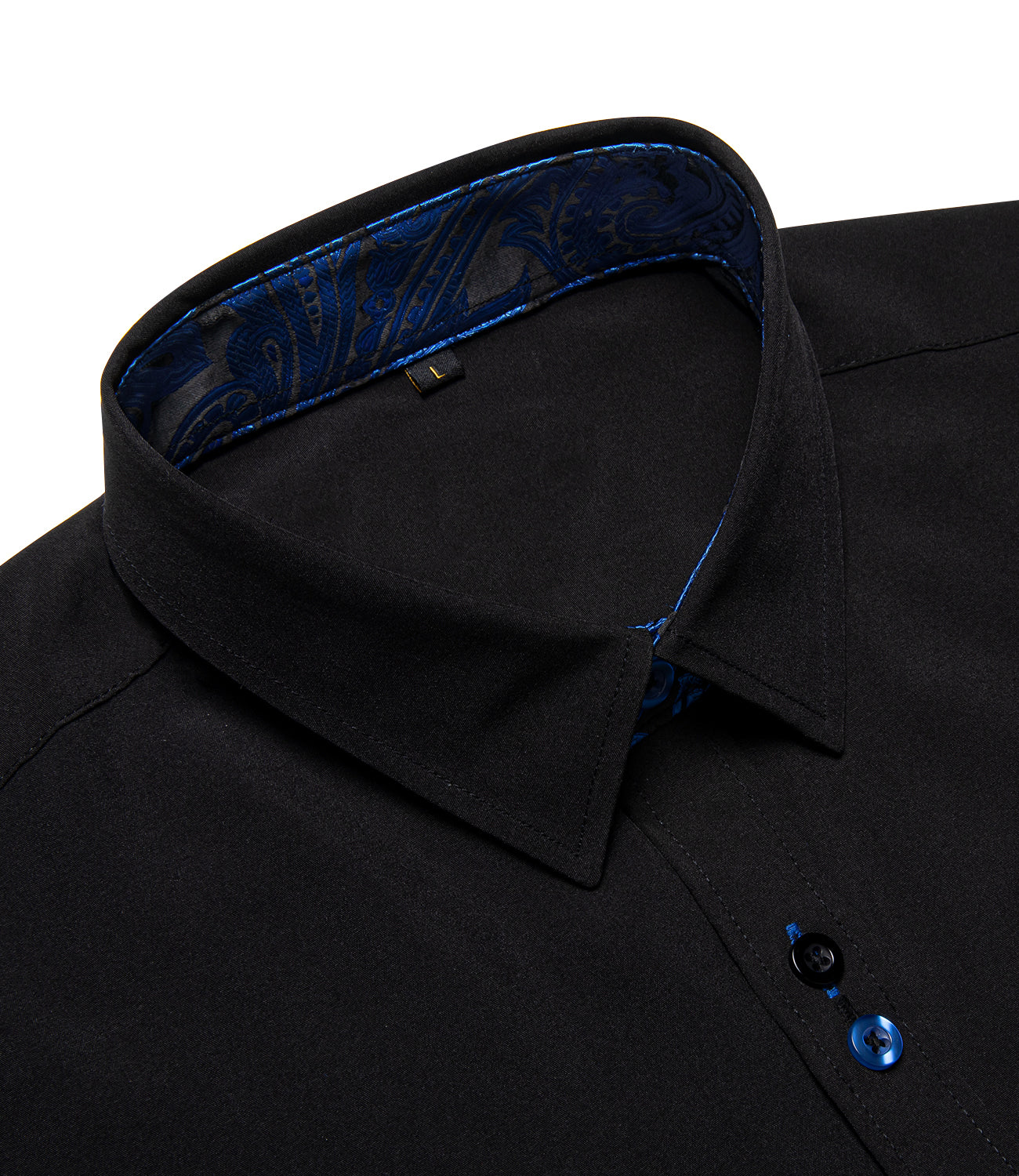 New Splicing Style Black with Blue Black Paisley Edge Men's Long Sleeve Shirt