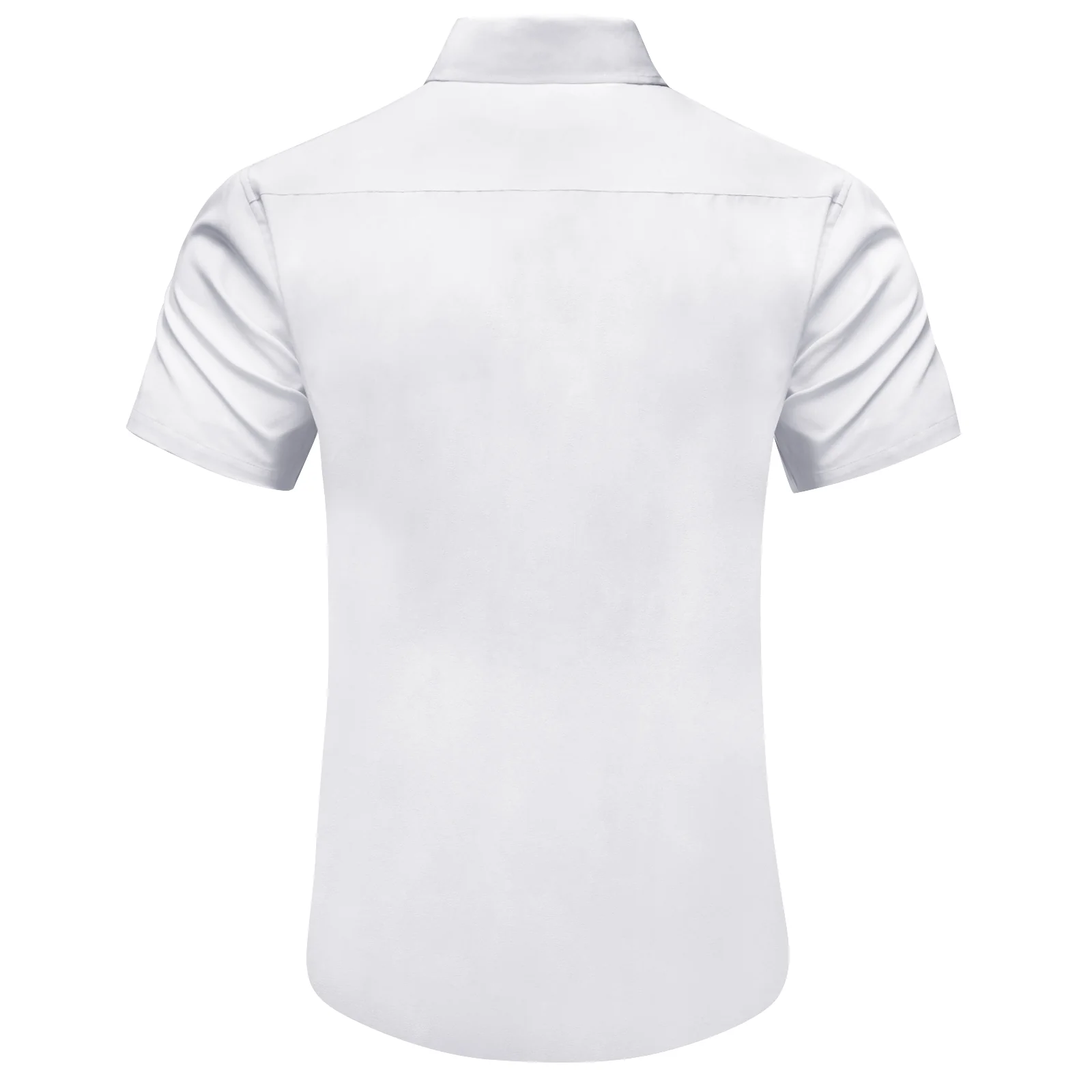 White Cotton Solid Silk Men's Short Sleeve Shirt