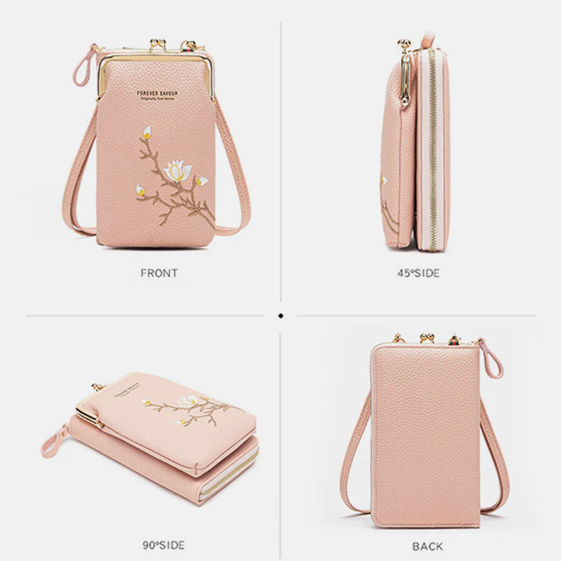 Multi-Slot Elegant Floral Embroidery Crossbody PhoneBag