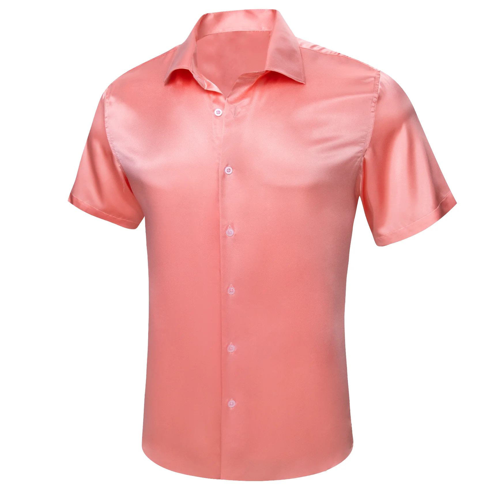 Pink Satin Solid Silk Men's Short Sleeve Shirt