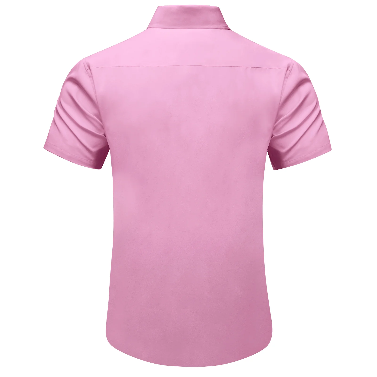 Splicing Style Pink with Pink Floral Silk Men's Short Sleeve Shirt