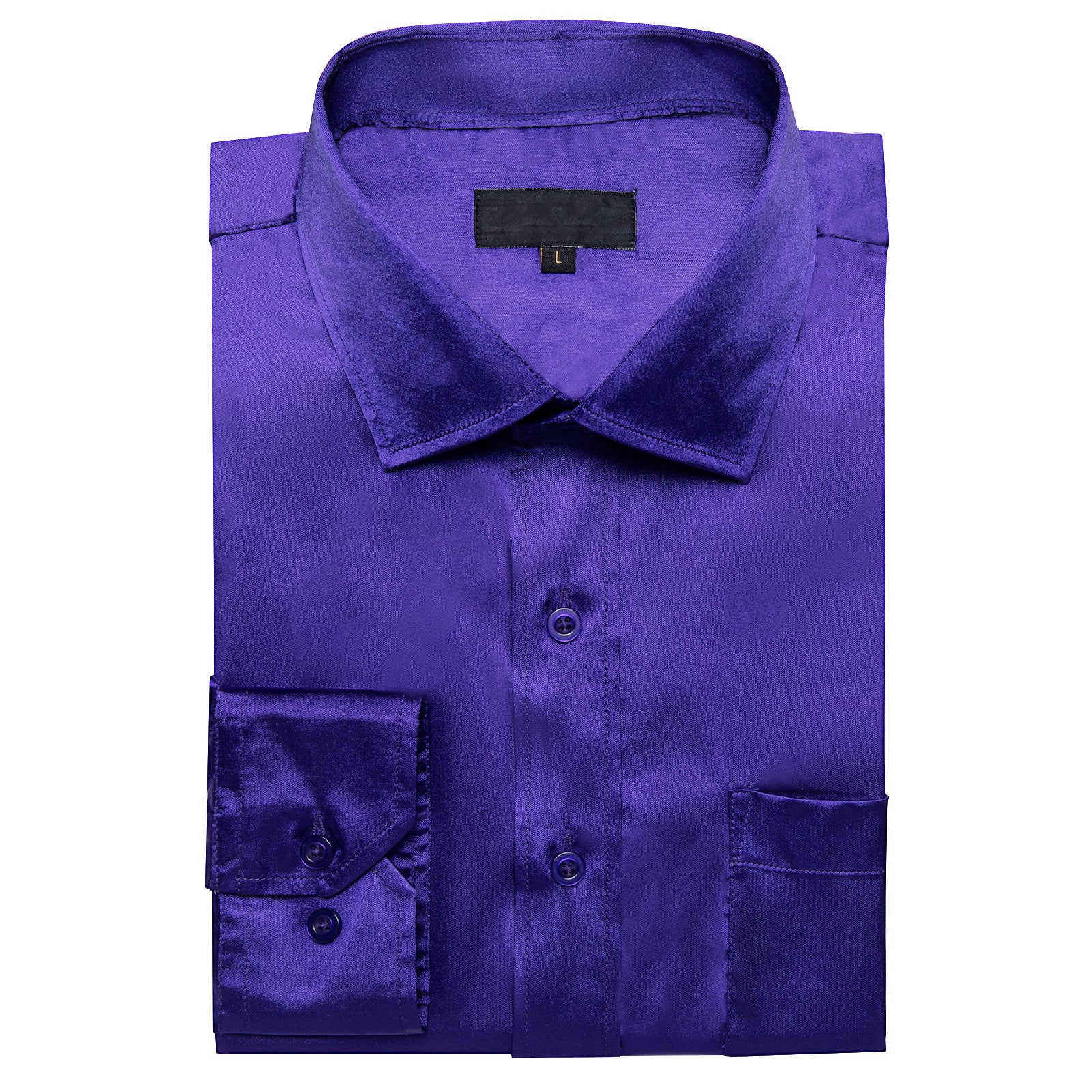 Dark Purple Solid Satin Silk Men's Long Sleeve Business Shirt