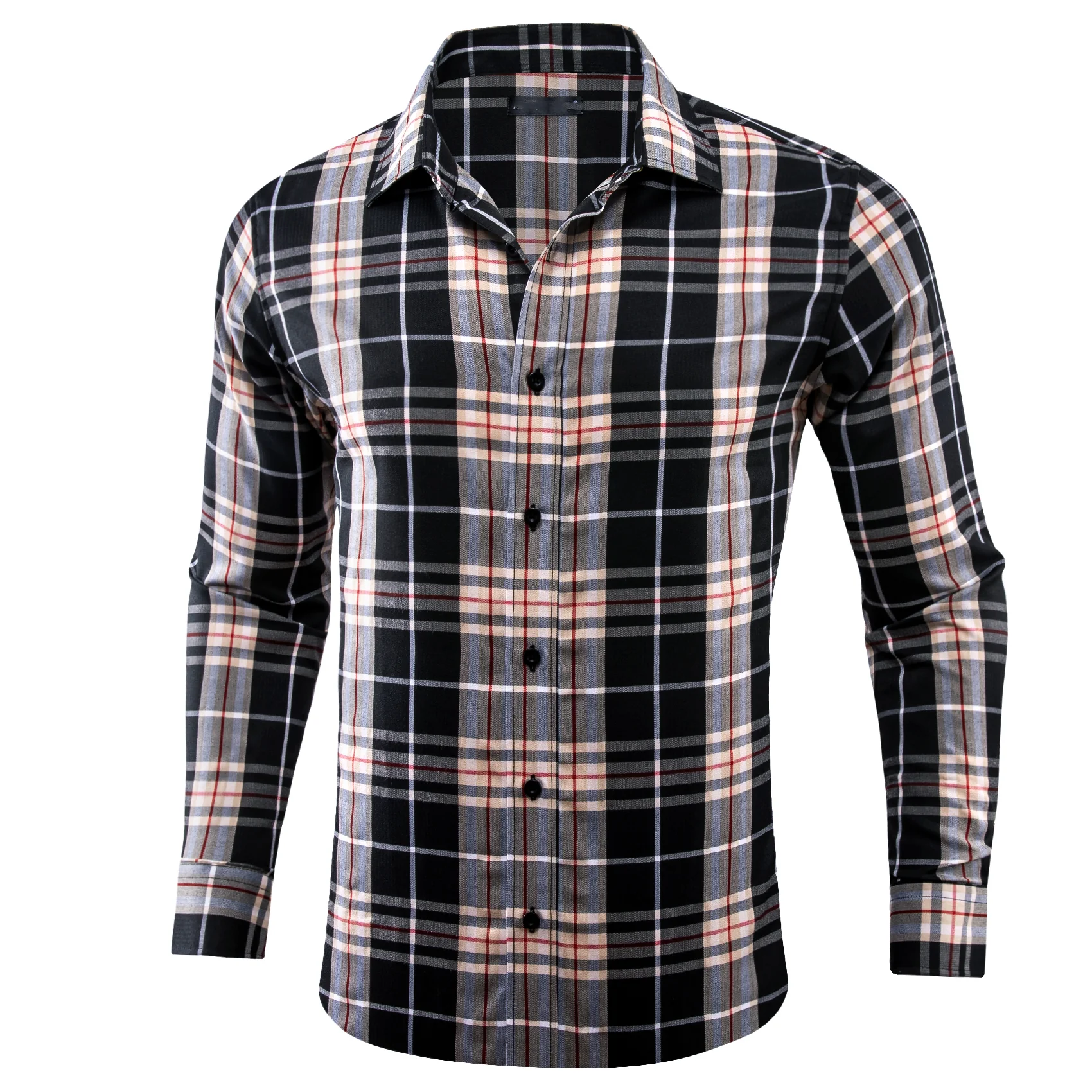 Grey Black Plaid Men's Long Sleeve Work Shirt