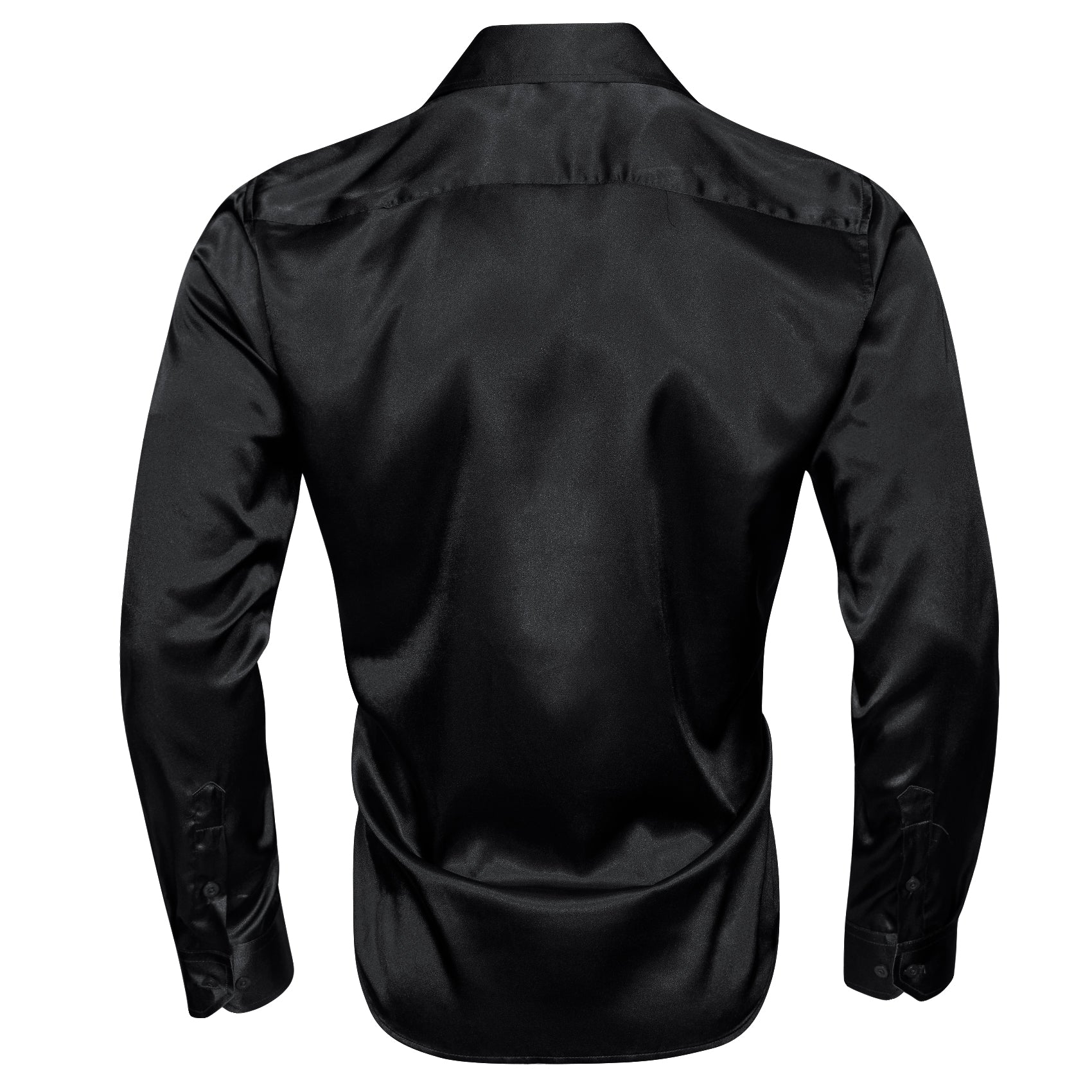 Black Solid Silk Men's Long Sleeve Shirt