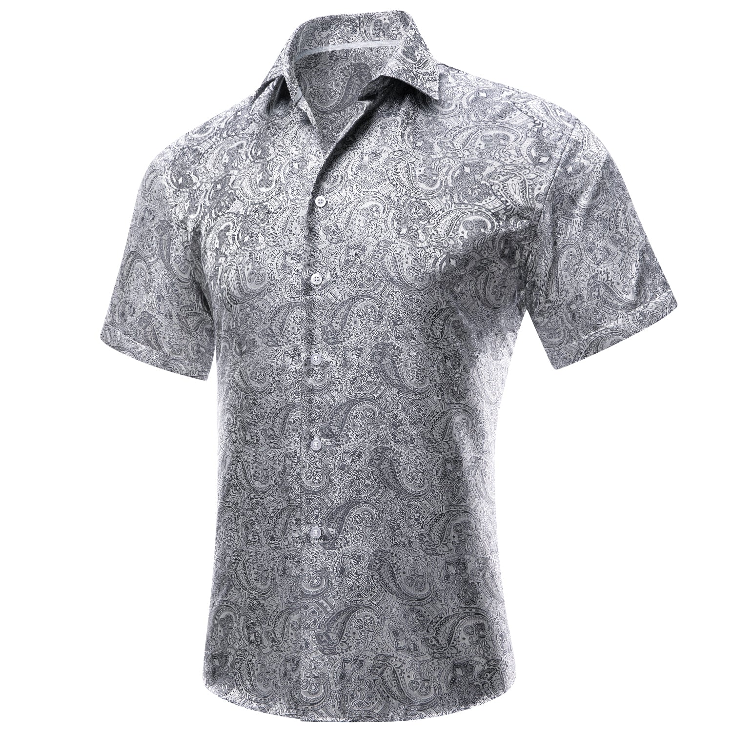 Grey Paisley Silk Men's Short Sleeve Shirt