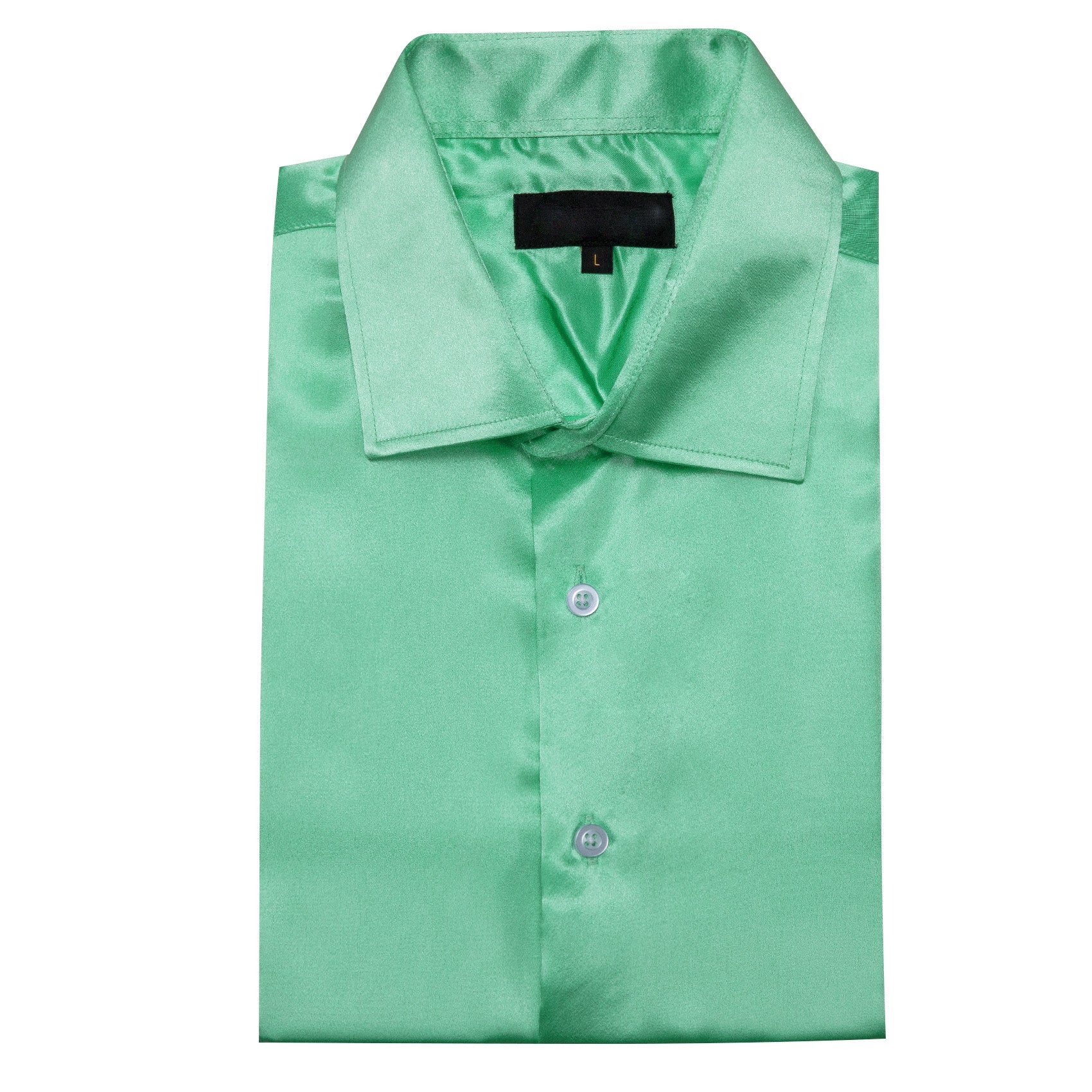 New Mint Green Solid Satin Silk Men's Long Sleeve Shirt