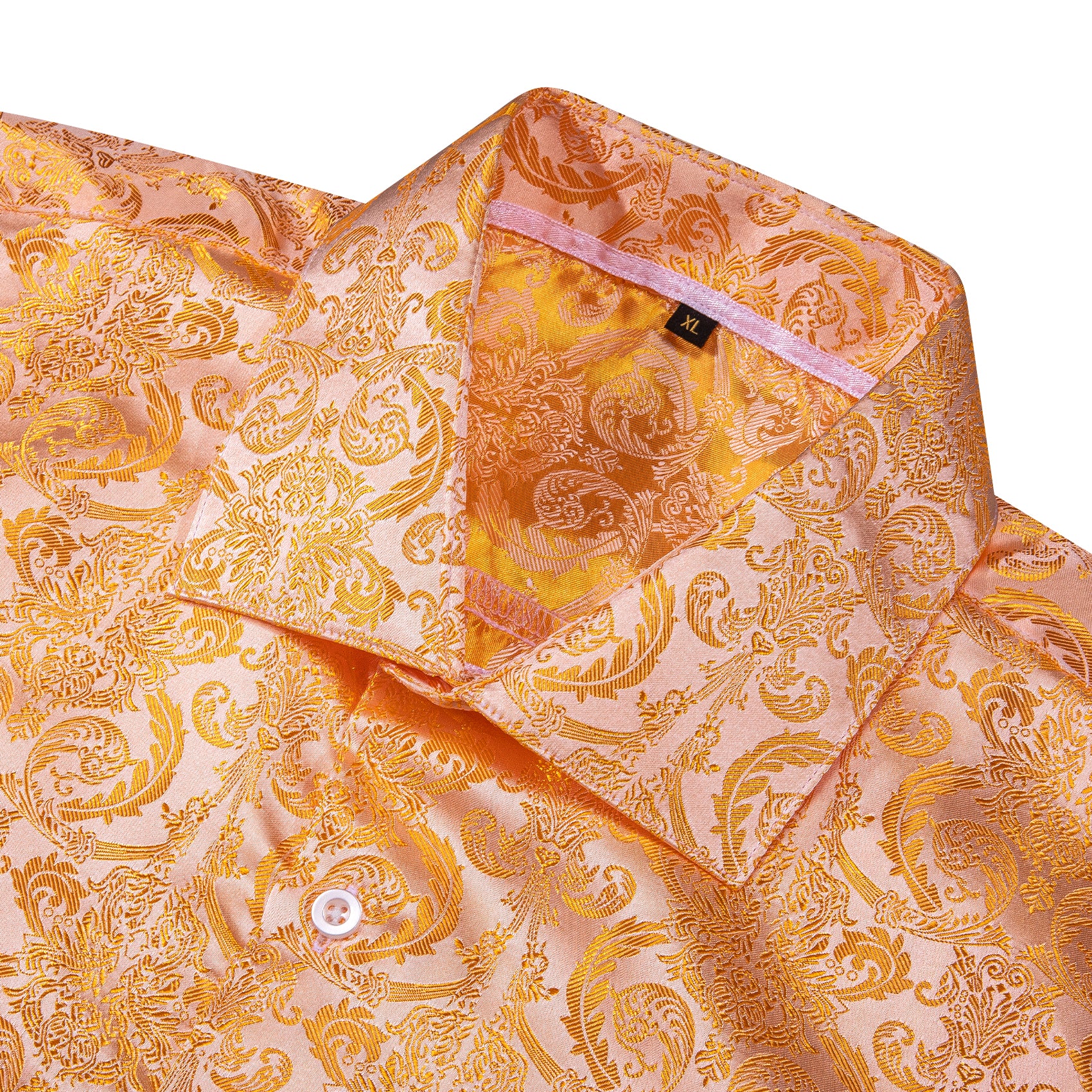 New Light Orange Floral Pattern Silk Men's Long Sleeve Shirt
