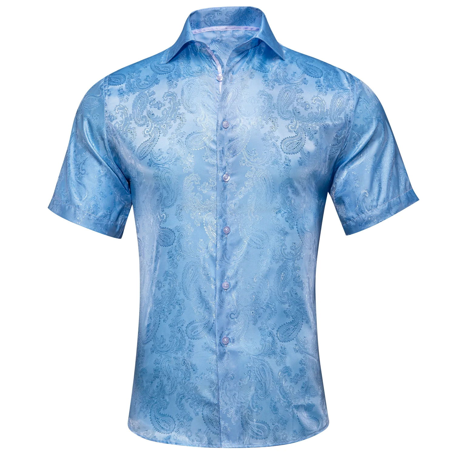 New Sky Blue Paisley Silk Men's Short Sleeve Shirt