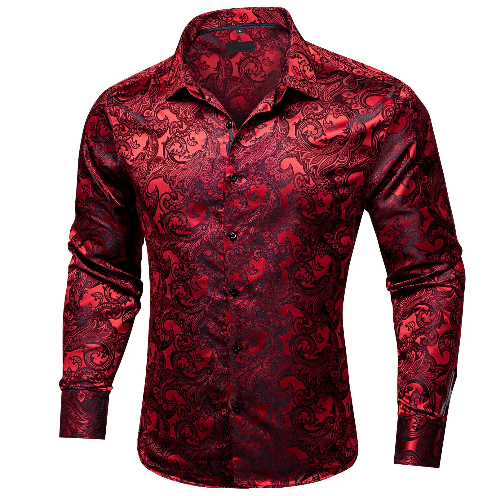 Darkred Paisley Silk Men's Long Sleeve Shirt