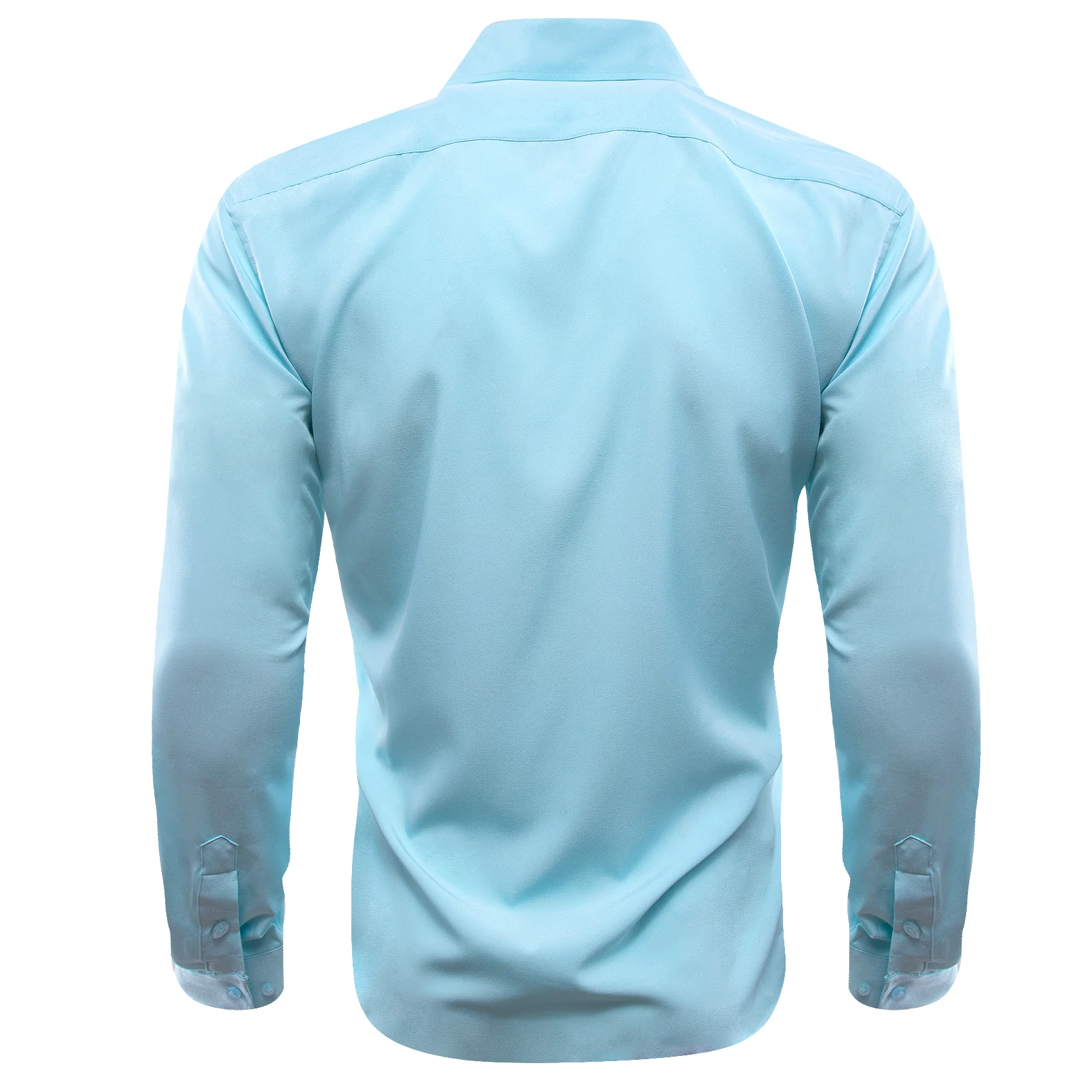 Mist Blue Solid Silk Men's Long Sleeve Shirt