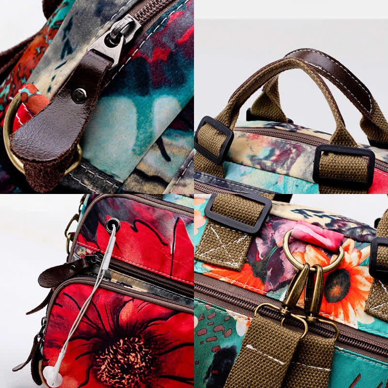 Multifunctional Waterproof Flower Printing Backpack Floral Diaper Bag Crossbody Bag