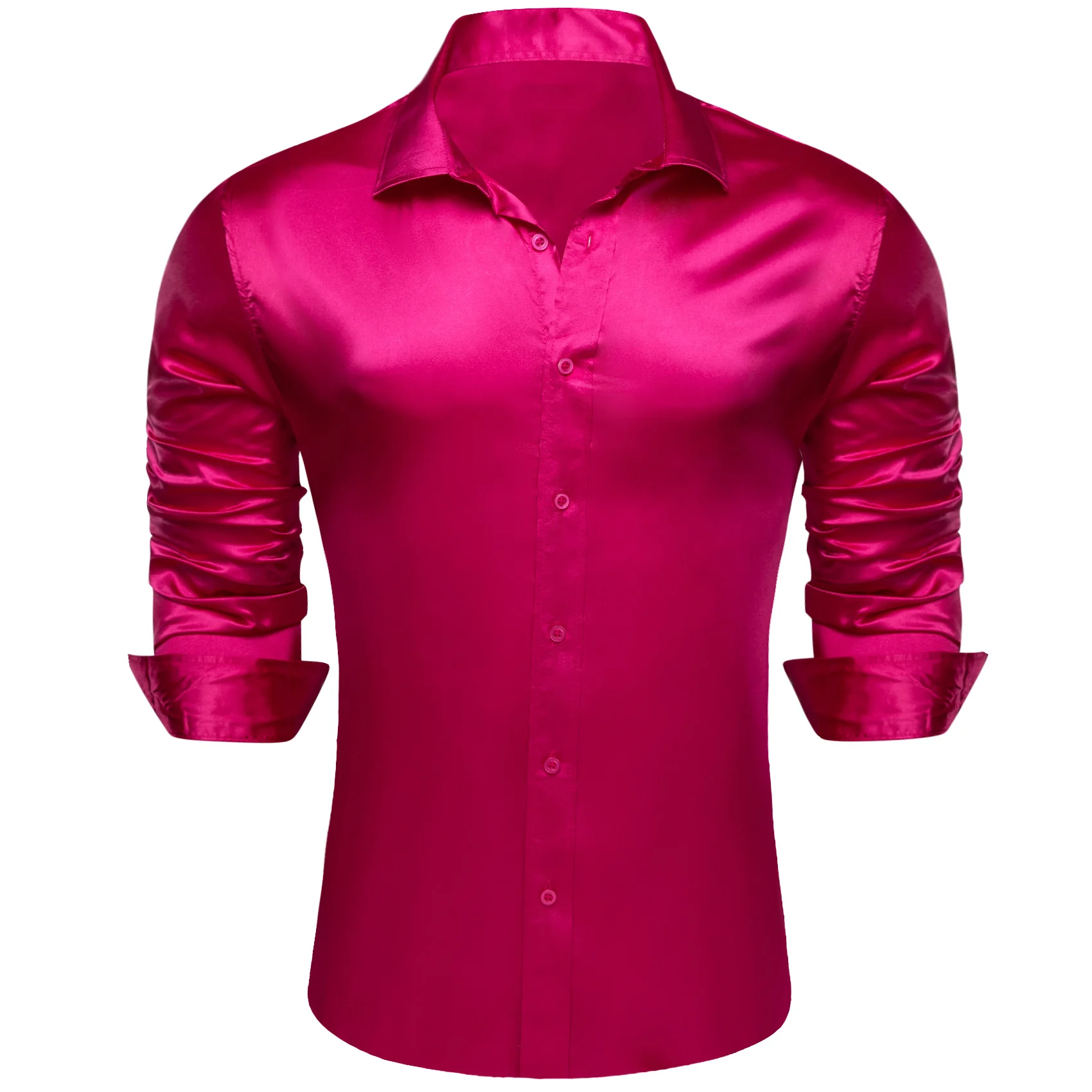 DeepPink Solid Silk Men's Long Sleeve Shirt