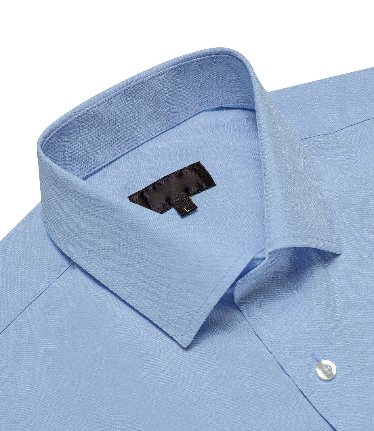Sky Blue Solid Silk Men's Long Sleeve Business Shirt