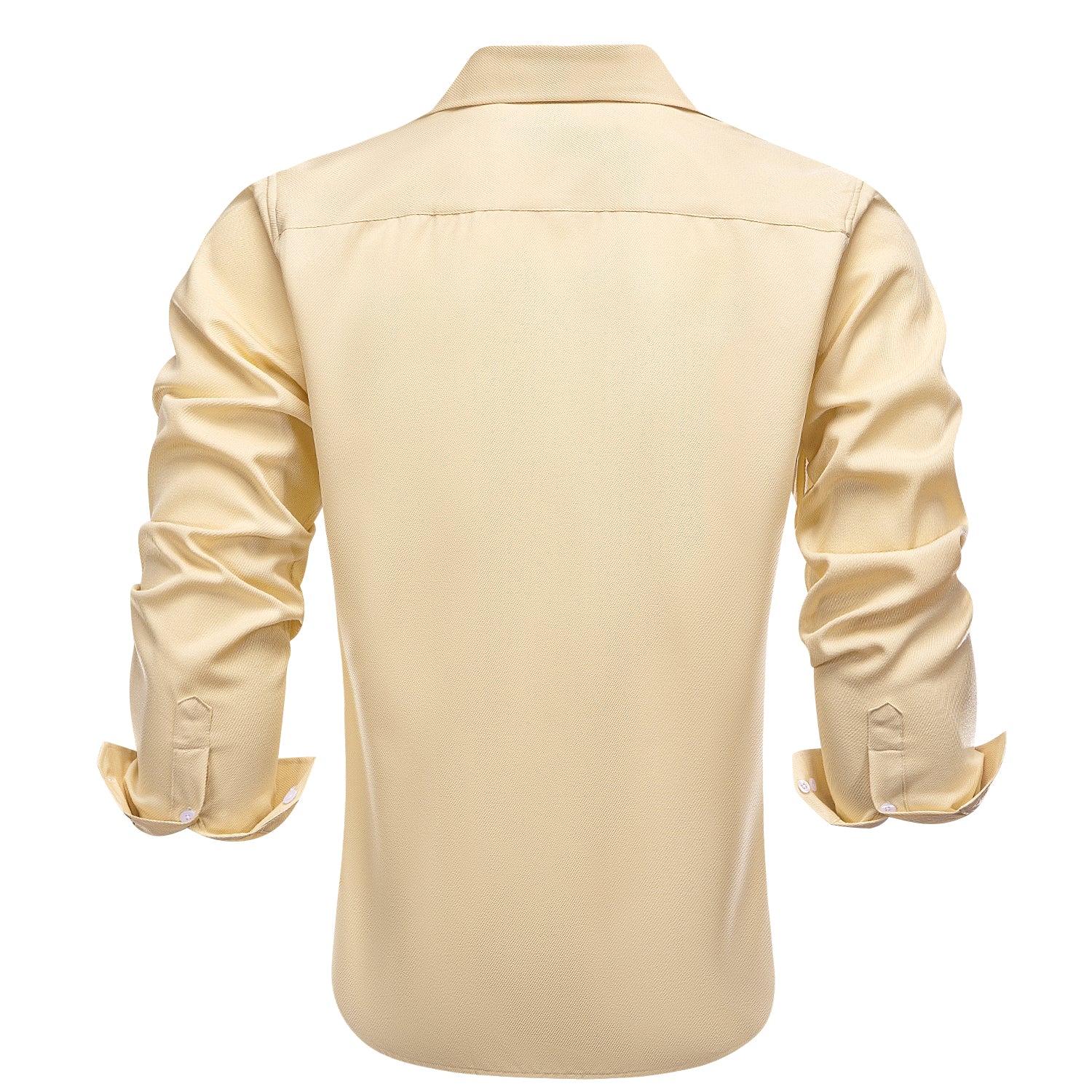 Beige Solid Stretch Woven Business Men's Long Sleeve Button Down Shirt