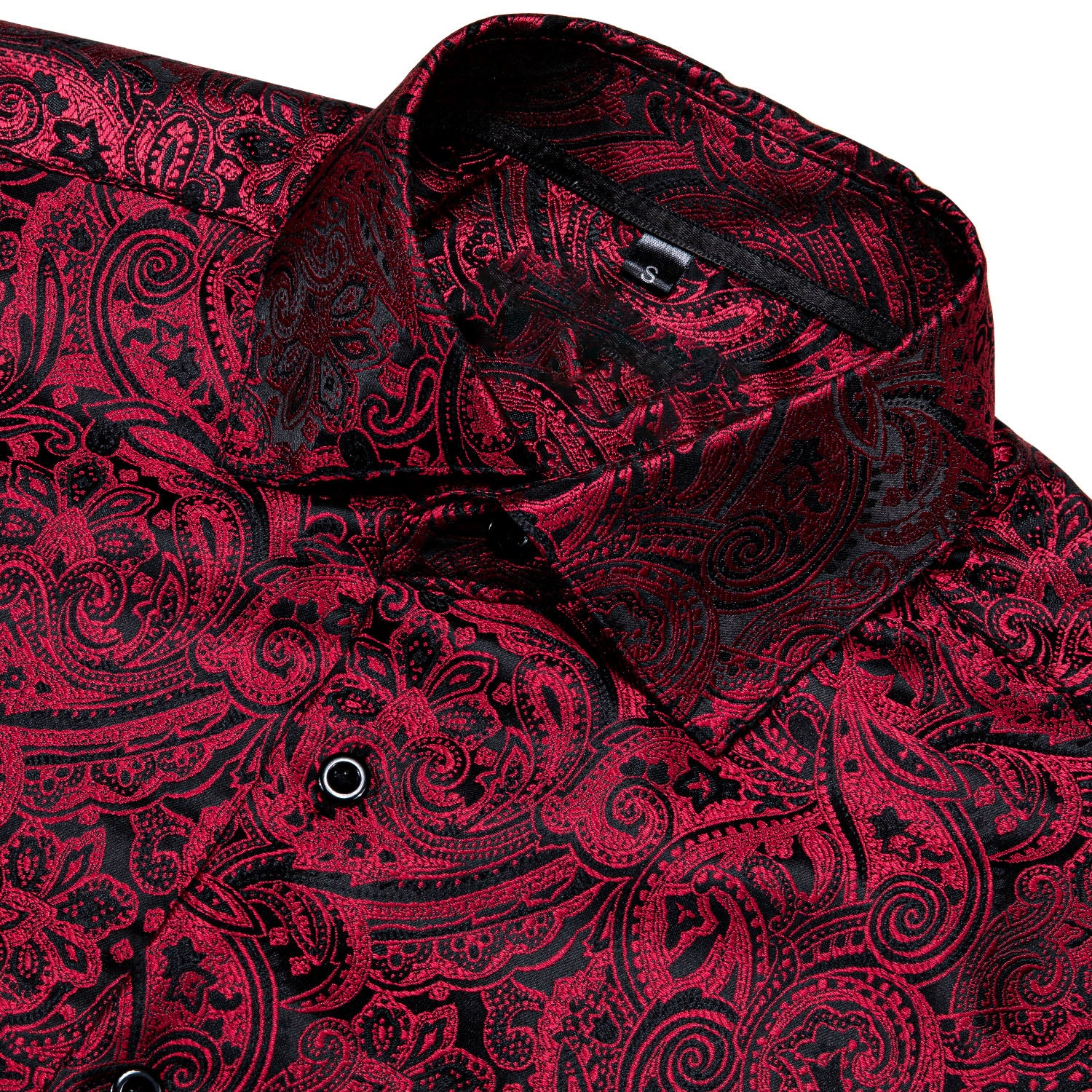Red Black Paisley Silk Men's Long Sleeve Shirt