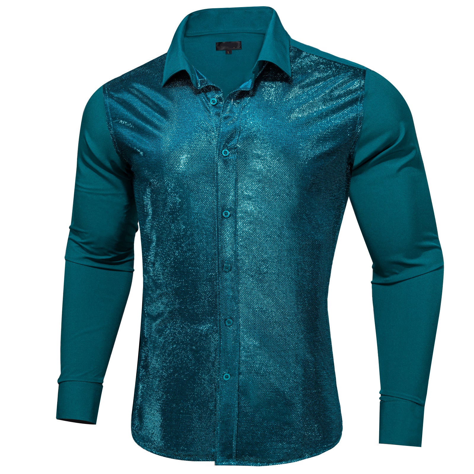 Maximum Blue Green Solid Silk Men's Long Sleeve Shirt
