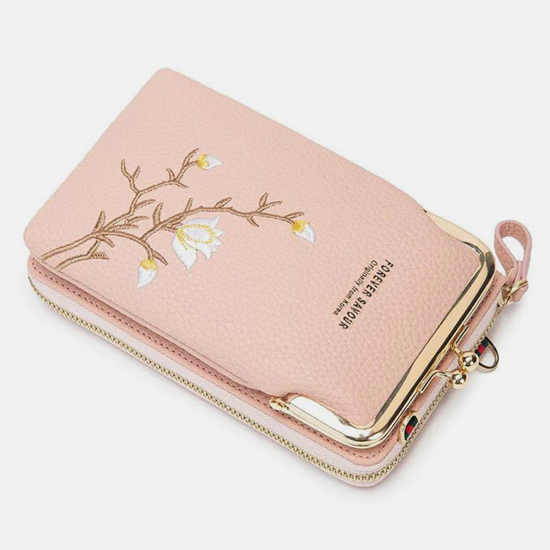Multi-Slot Elegant Floral Embroidery Crossbody PhoneBag