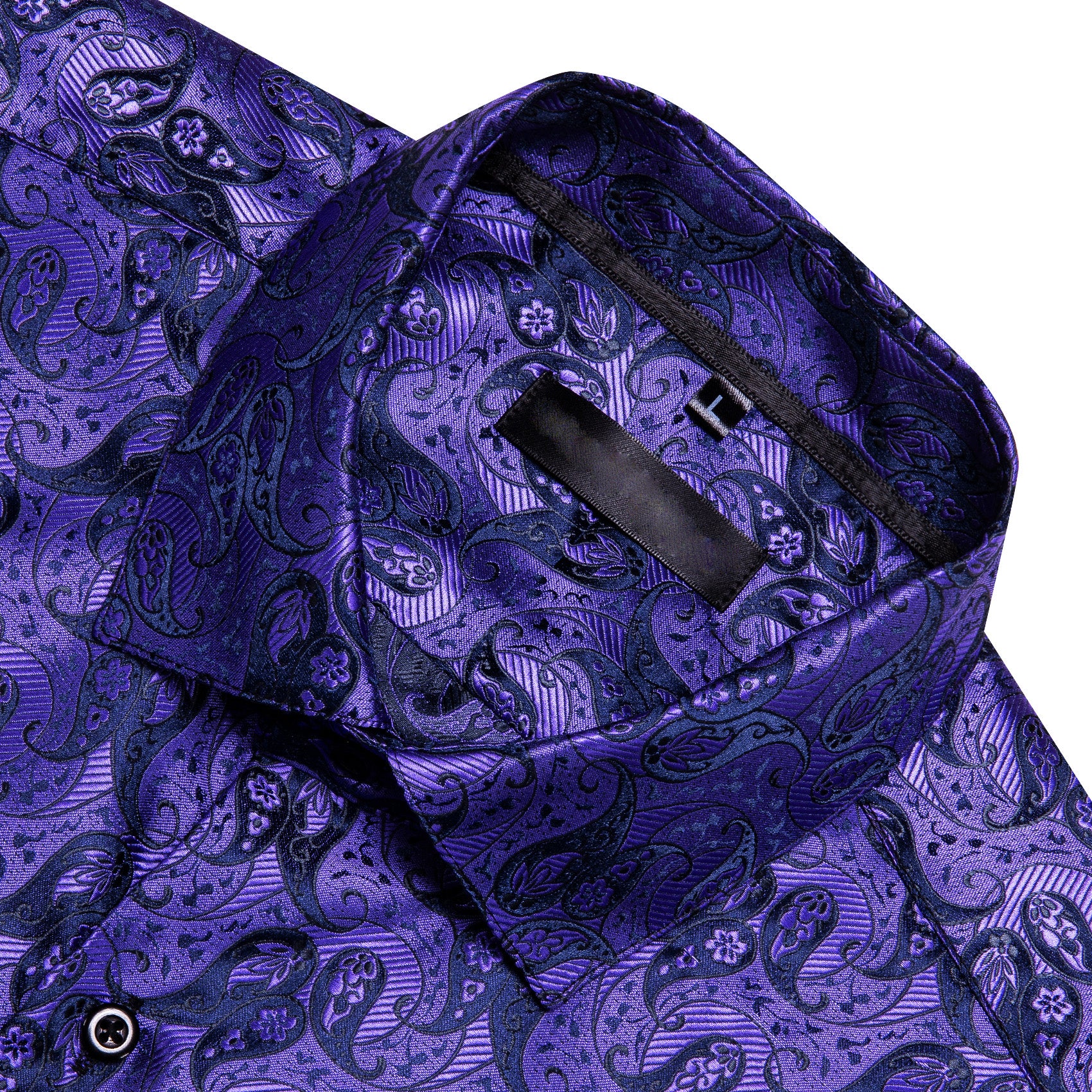 Purple Black Paisley Silk Men's Long Sleeve Shirt
