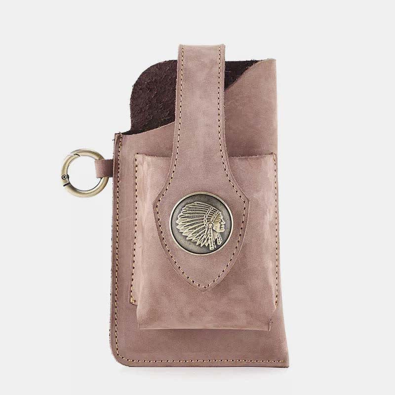 Retro Leather Phone Holster for Men Universal Case Waist Bag EDC