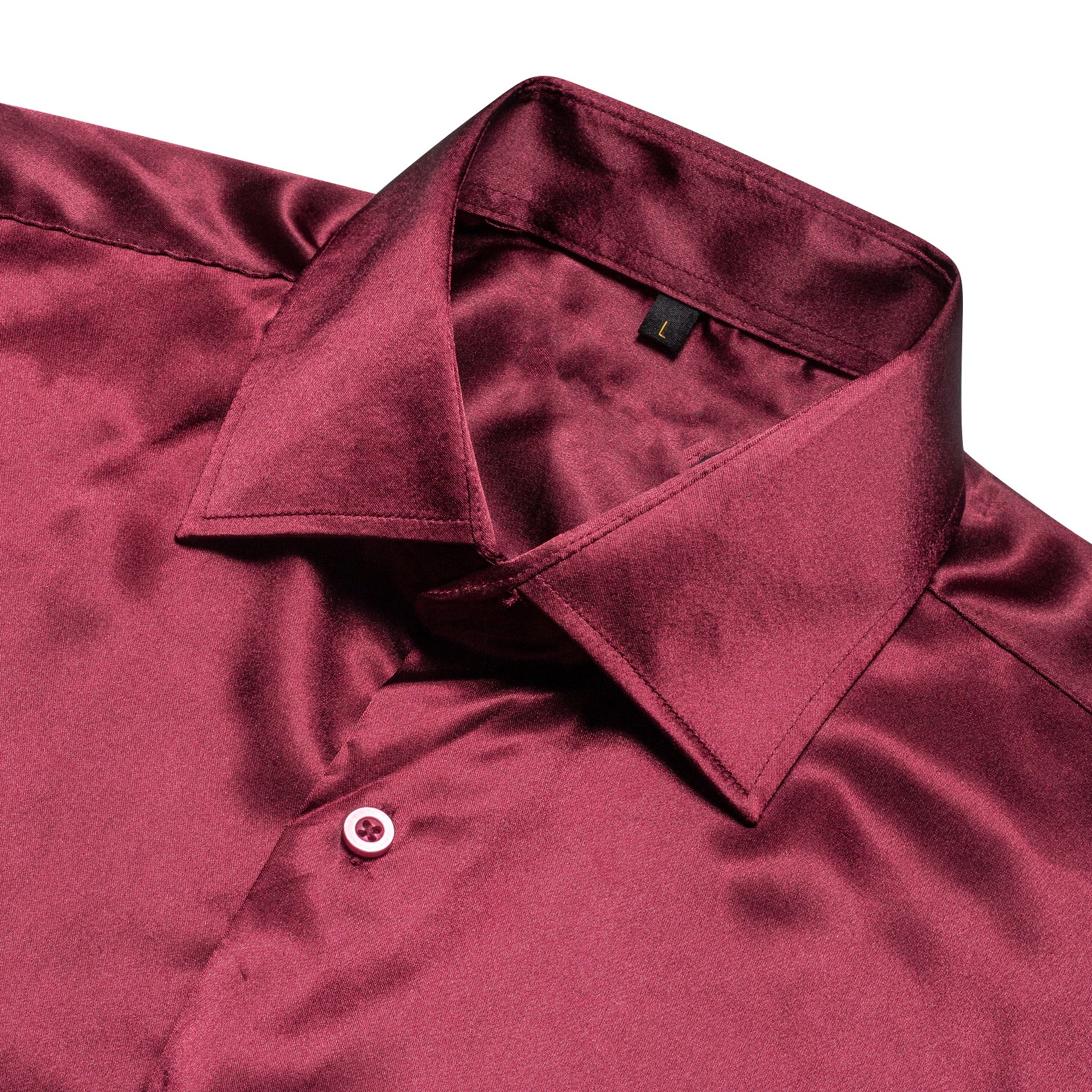 Burgundy Red Solid Silk Men's Long Sleeve Shirt