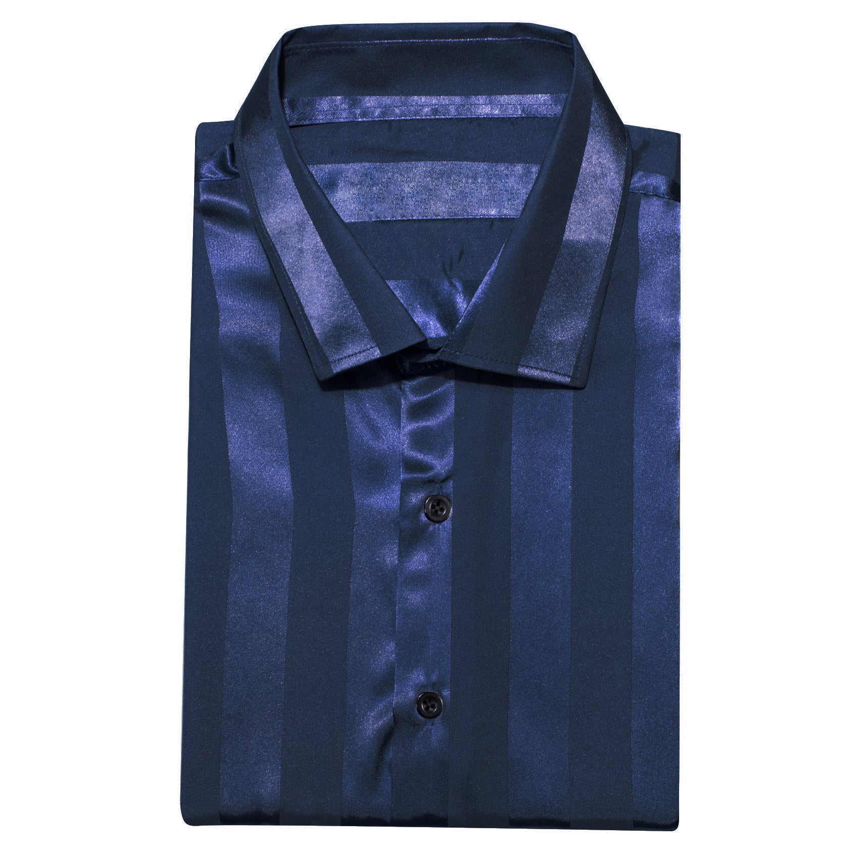Navy Blue Striped Shiny Satin Men's Long Sleeve Shirt