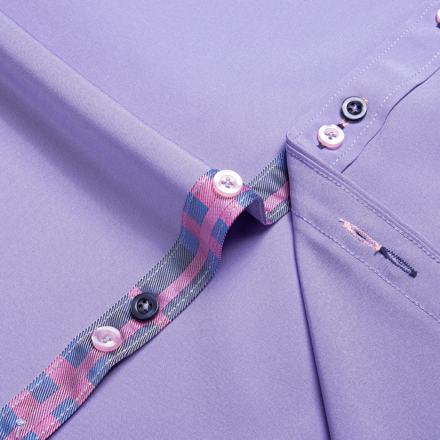 New Splicing Style Purple with Blue Plaid Edge Men's Long Sleeve Shirt