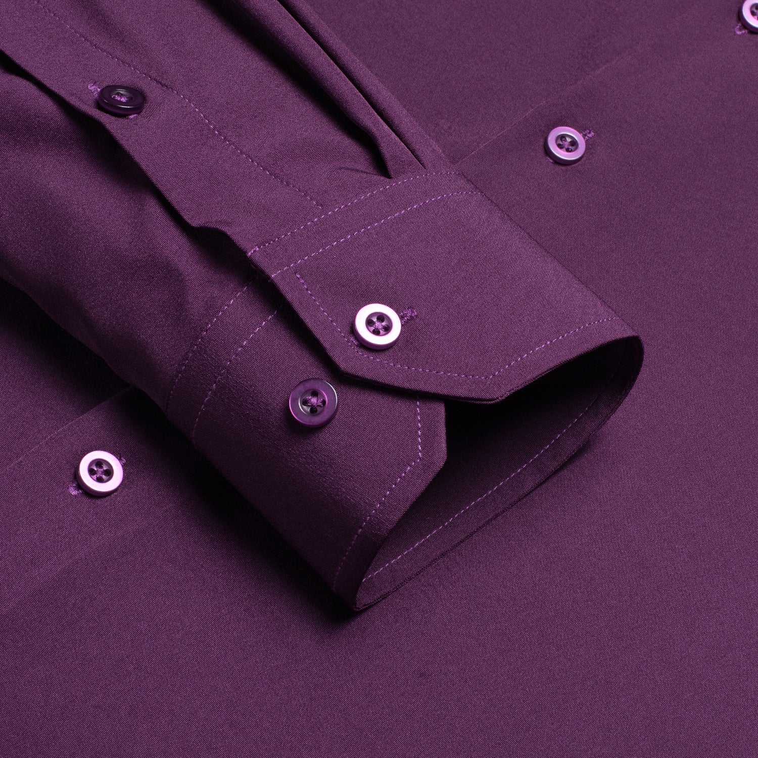 New Dark Purple Solid Men's Long Sleeve Cotton Shirt