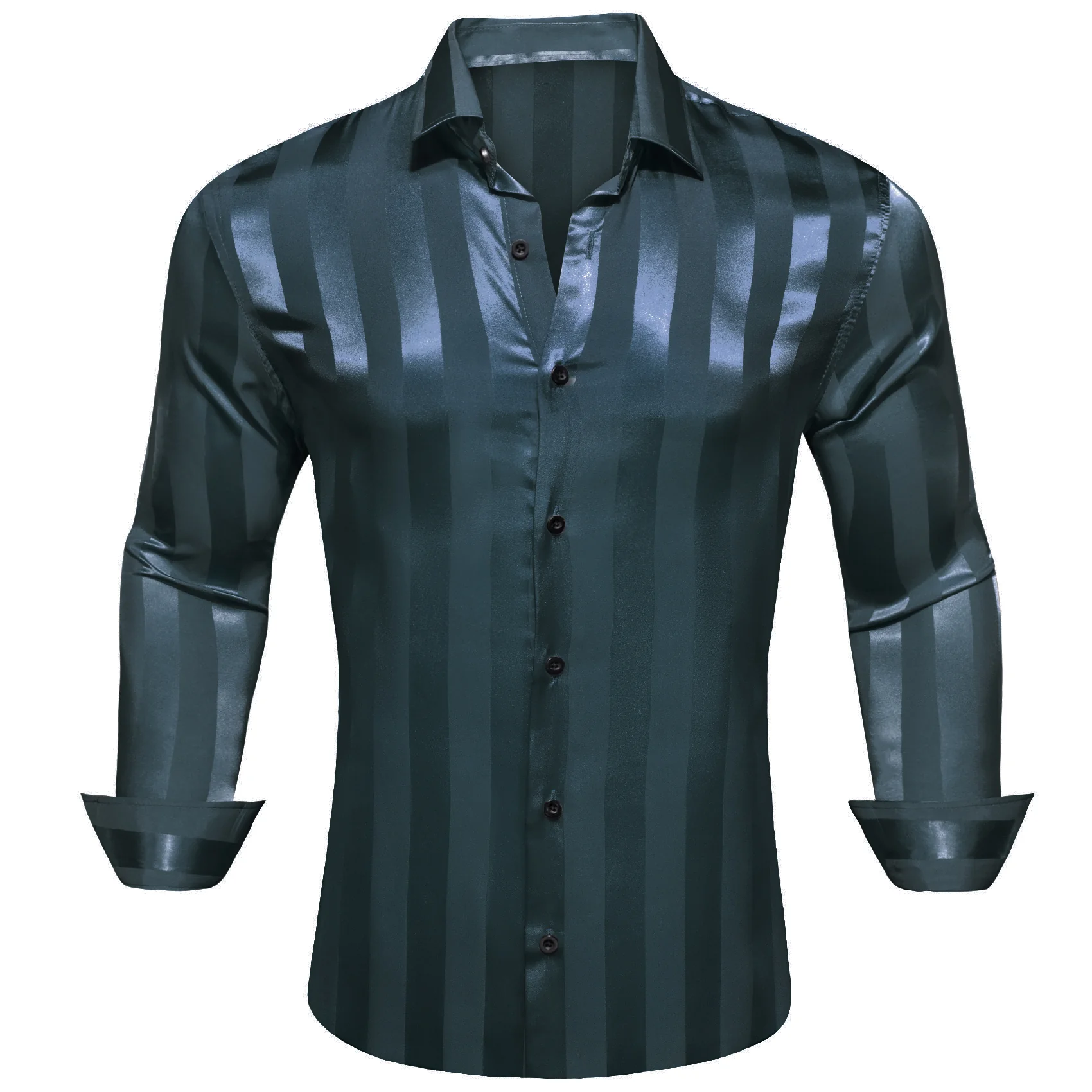 Blue Striped Shiny Satin Men's Long Sleeve Shirt