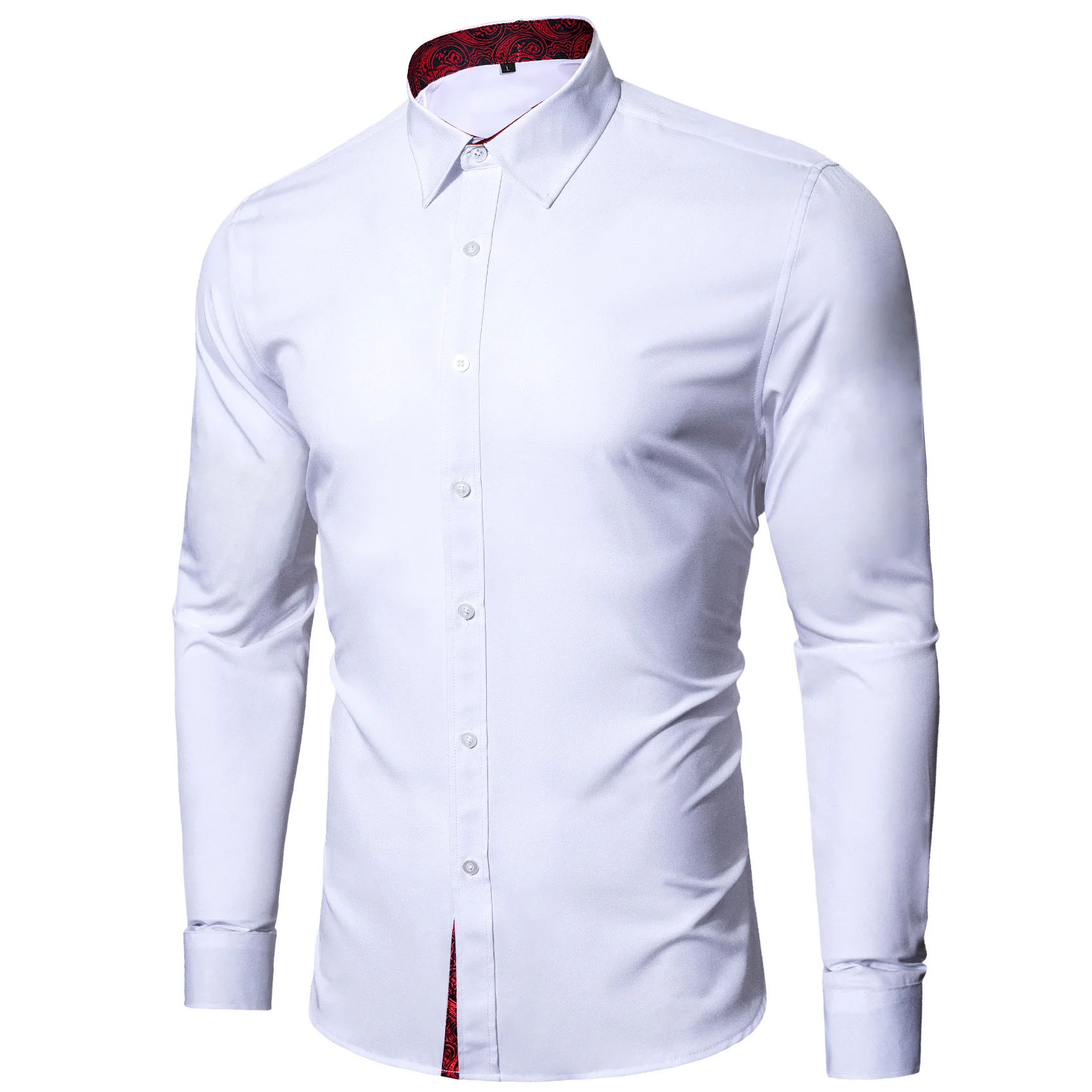 New Splicing Style White with Red Paisley Edge Men's Long Sleeve Shirt