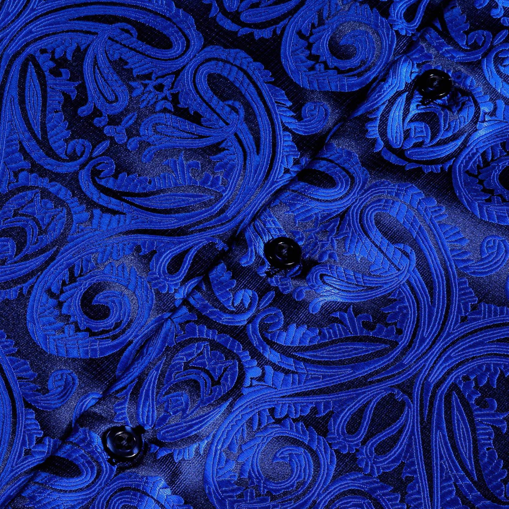 New Klein Blue Floral Silk Men's Long Sleeve Shirt