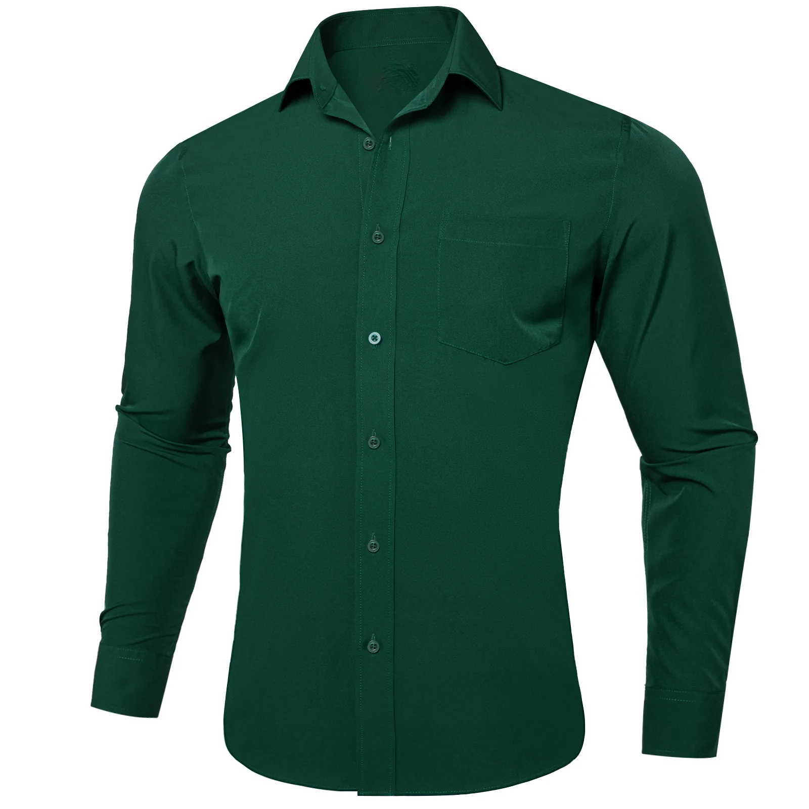 Emerald Green Solid Silk Men's Long Sleeve Business Shirt