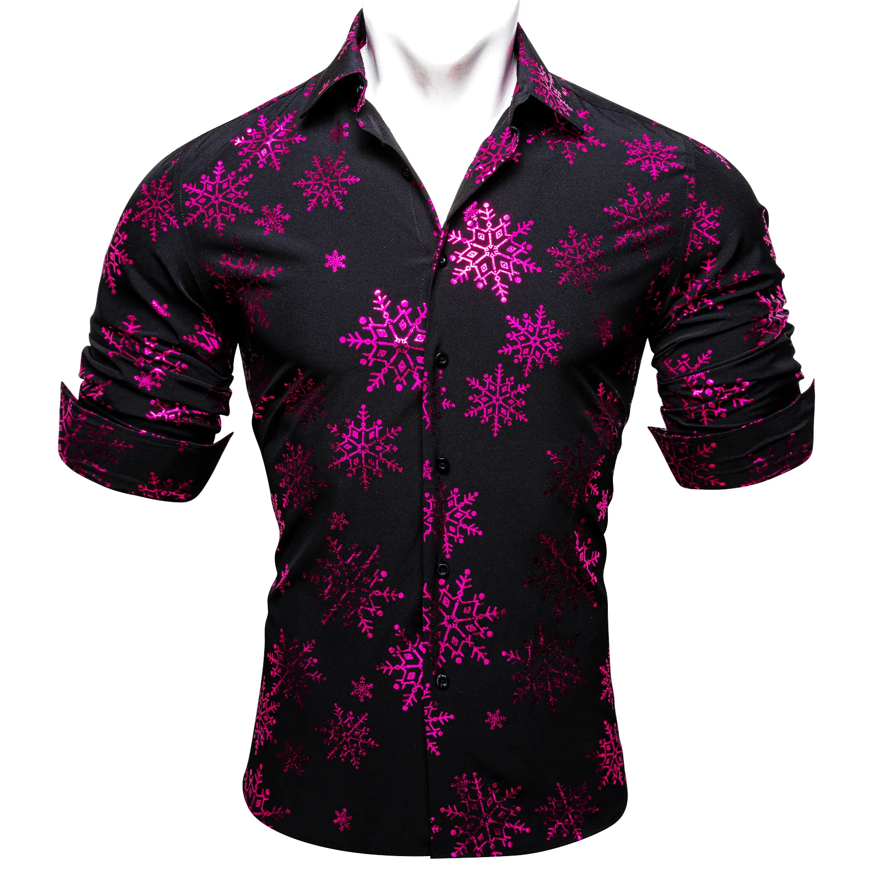Christmas New Black with Purple Snowflake Floral Men's Long Sleeve Shirt