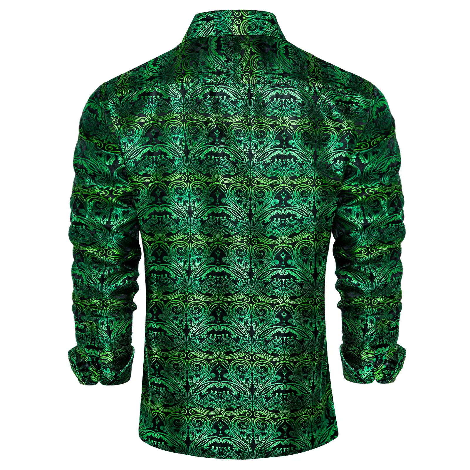 Black Gradient Green Paisley Silk Men's Long Sleeve Shirt