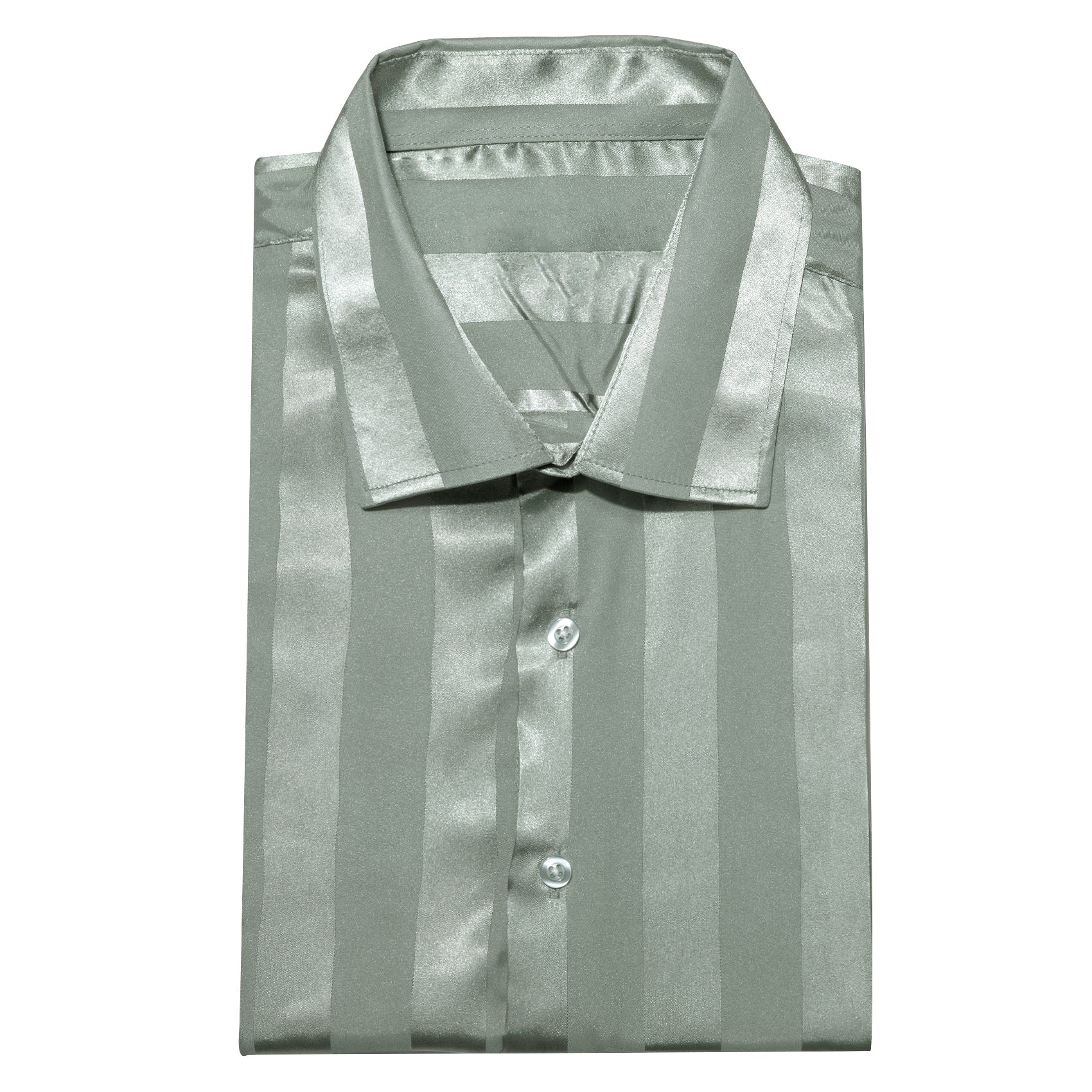 Bean Green Striped Shiny Satin Men's Long Sleeve Shirt