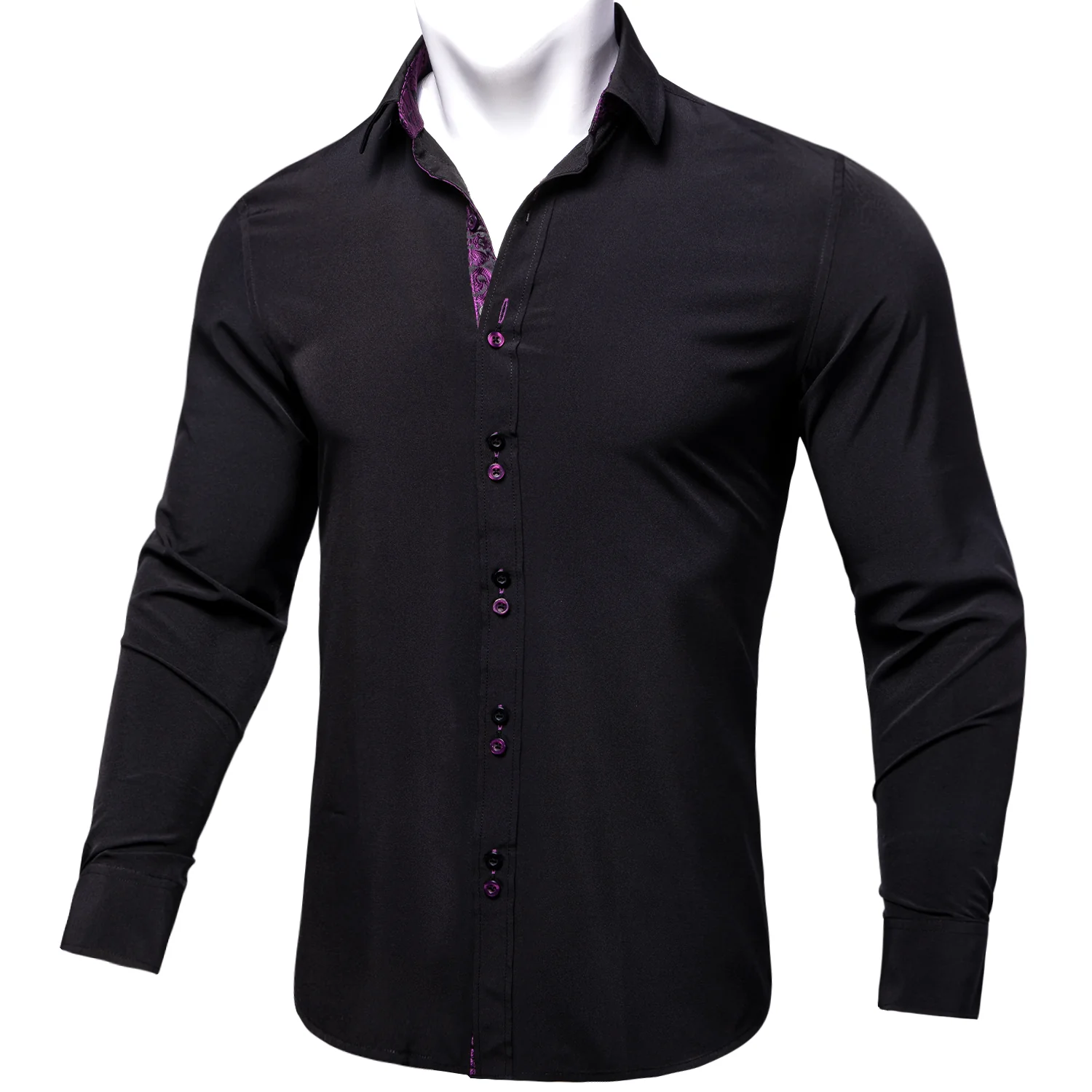 New Splicing Style Black with Purple Paisley Edge Men's Long Sleeve Shirt