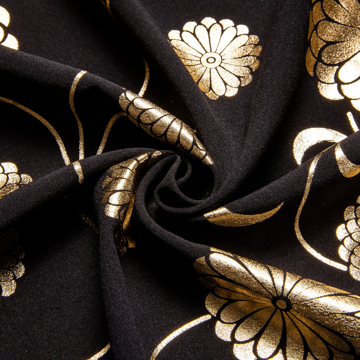 Black Shirt with Golden Chrysanthemum Floral Silk Men's Short Sleeve Shirt