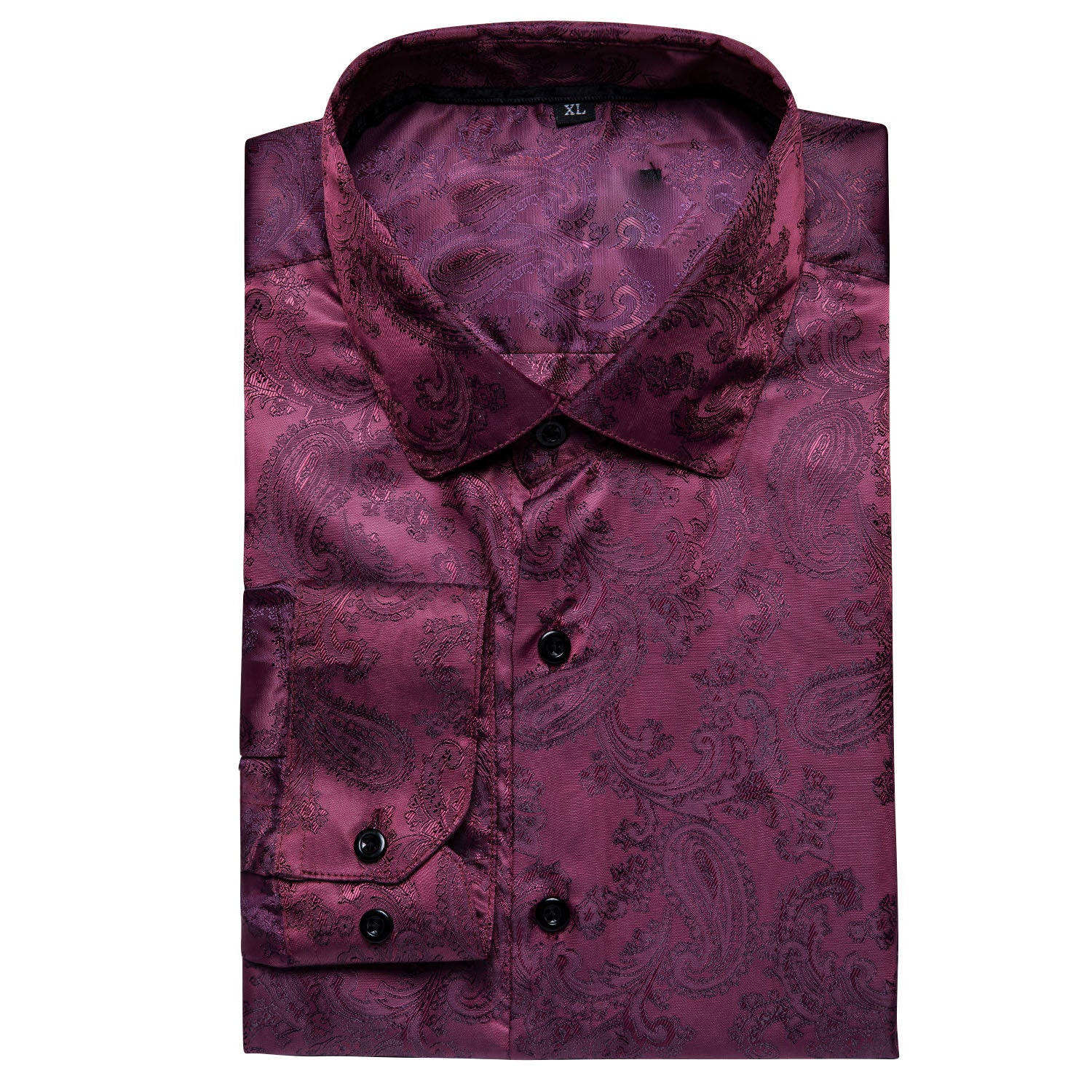 New Burgundy Red Paisley Silk Men's Long Sleeve Shirt