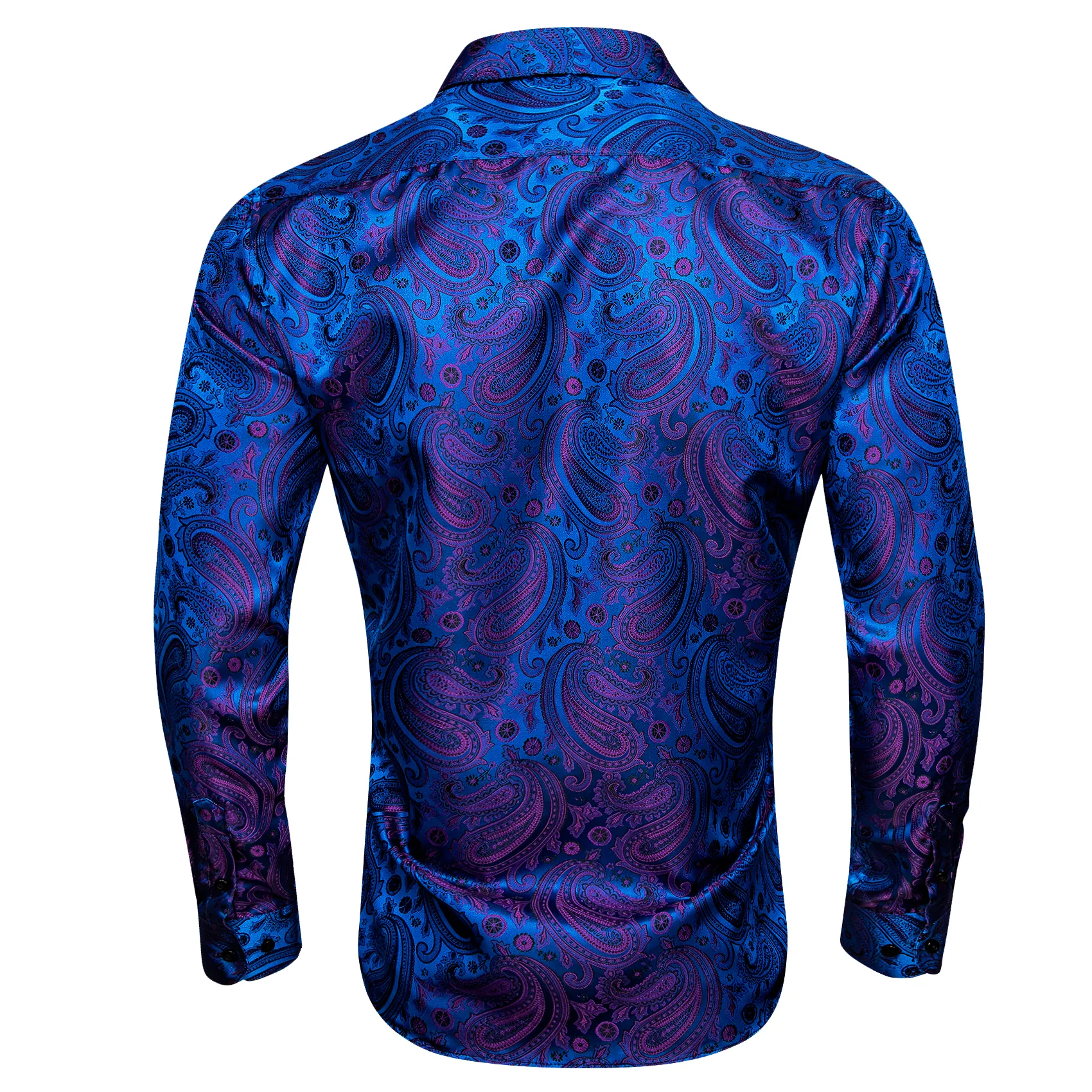 Blue Purple Paisley Silk Men's Long Sleeve Shirt