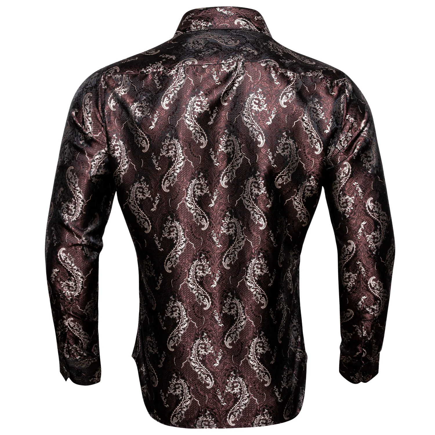 New Brown Floral Pattern Silk Men's Long Sleeve Shirt