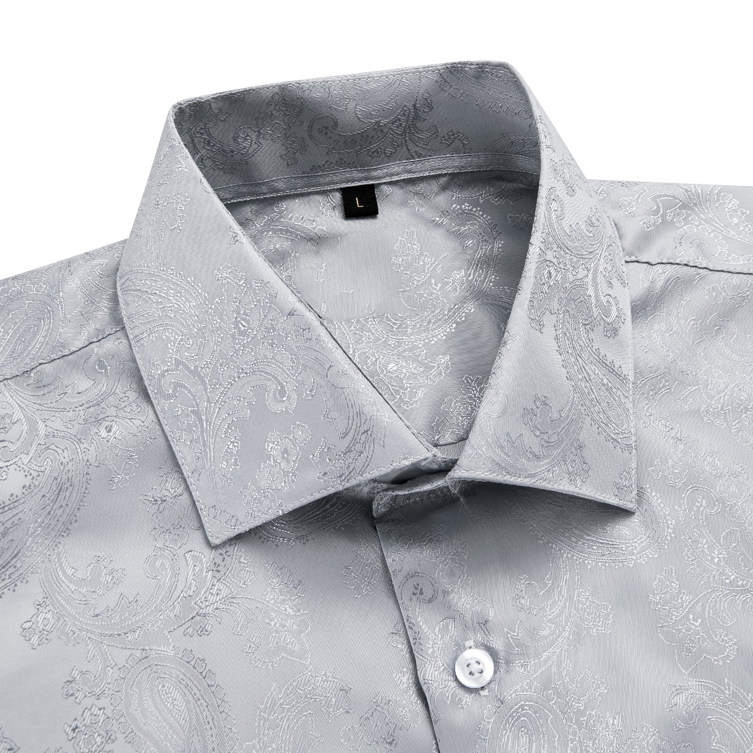 New Grey Paisley Silk Men's Short Sleeve Shirt