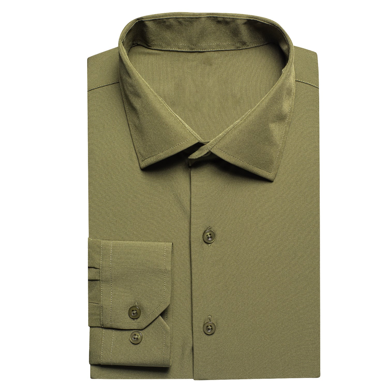 New Olive Green Solid Men's Long Sleeve Cotton Shirt