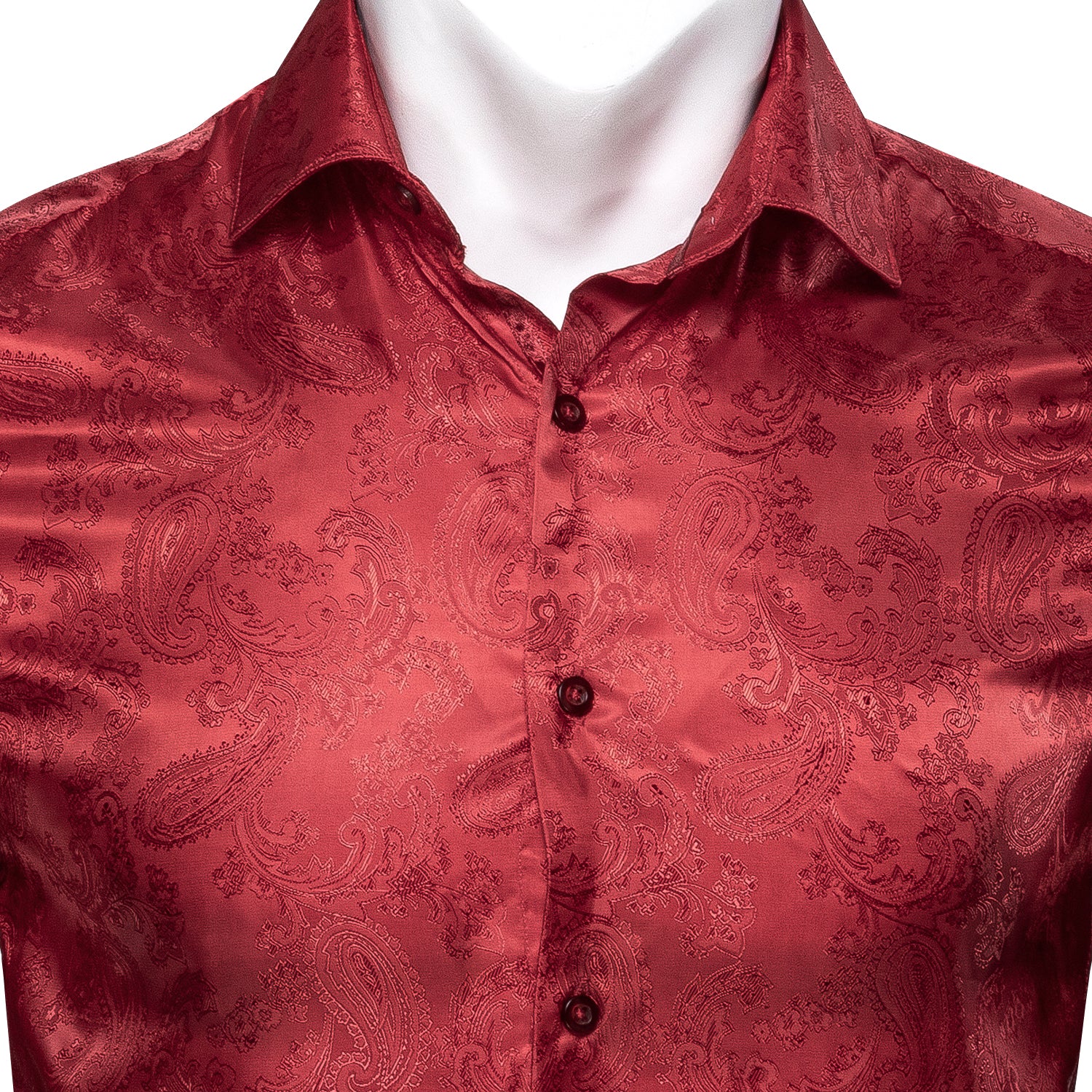 Bright Red Paisley Pattern Silk Men's Long Sleeve Shirt