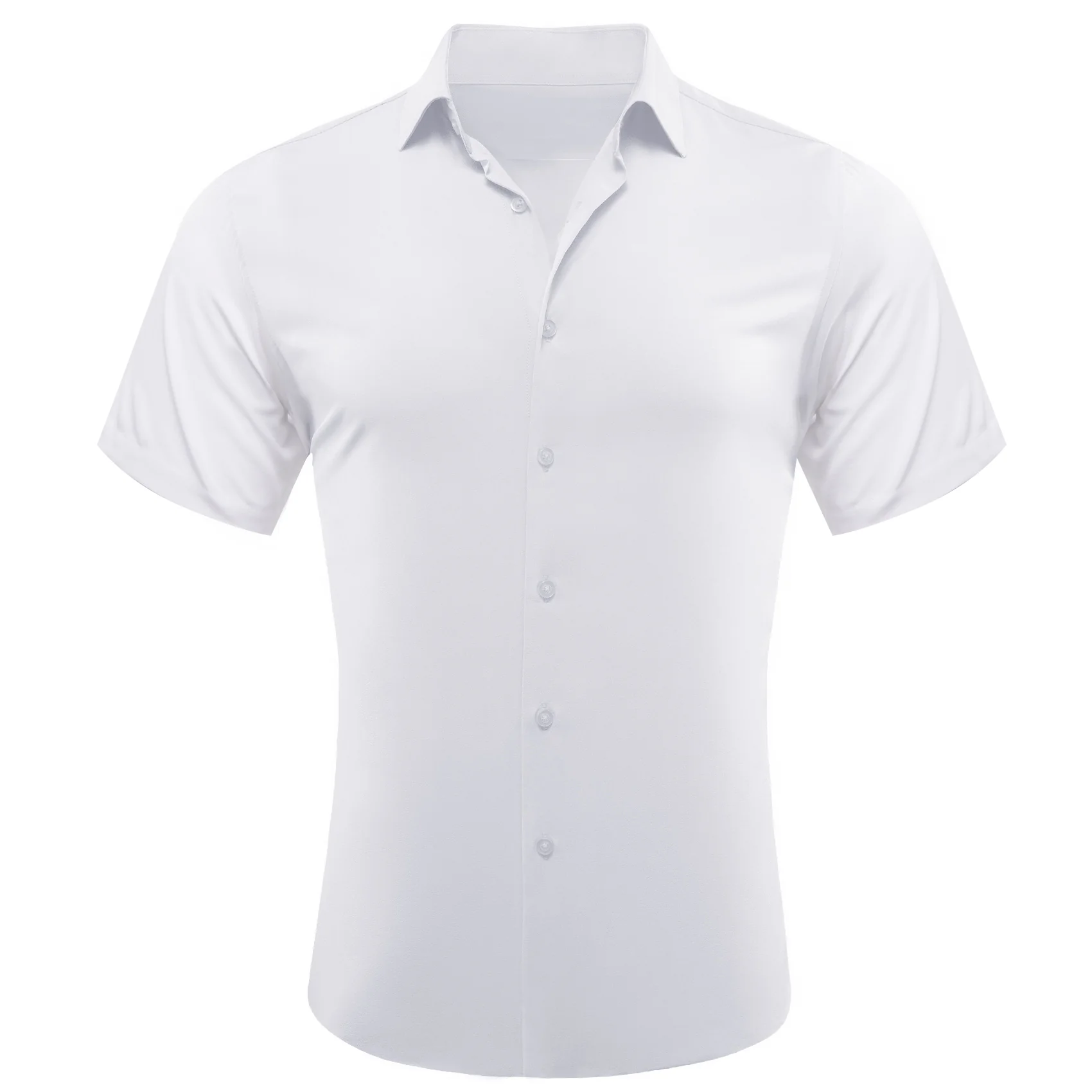 White Solid Silk Men's Short Sleeve Shirt