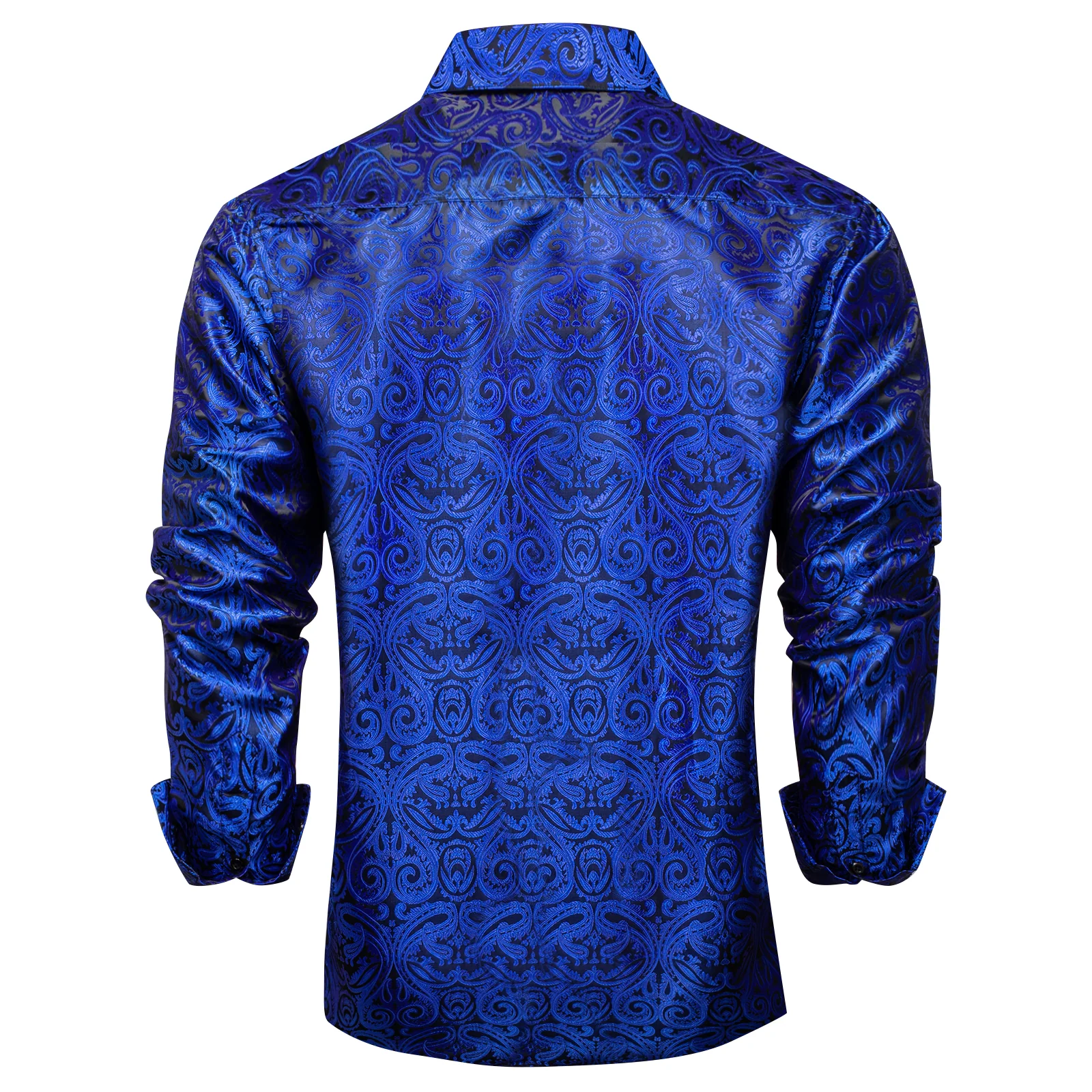 New Dark Blue Paisley Silk Men's Long Sleeve Shirt