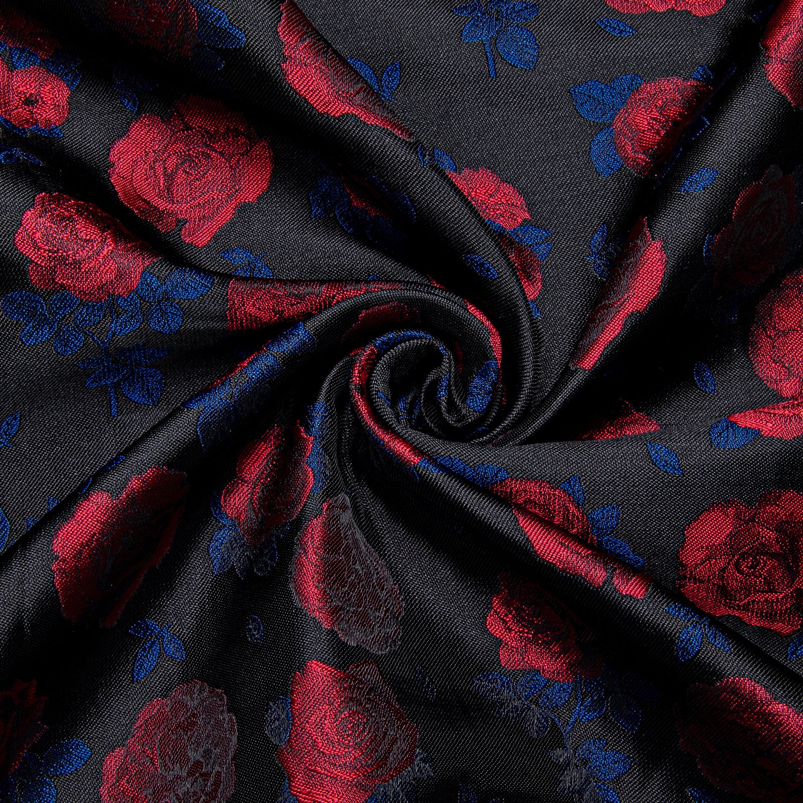 Black Red Rose Floral Silk Men's Long Sleeve Shirt