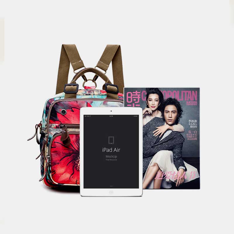 Multifunctional Waterproof Flower Printing Backpack Floral Diaper Bag Crossbody Bag