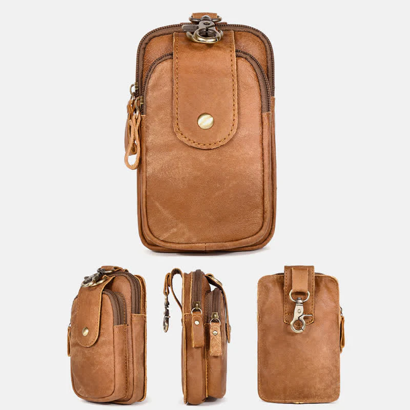 Retro Classic Leather EDC Business Waist Phone Bag